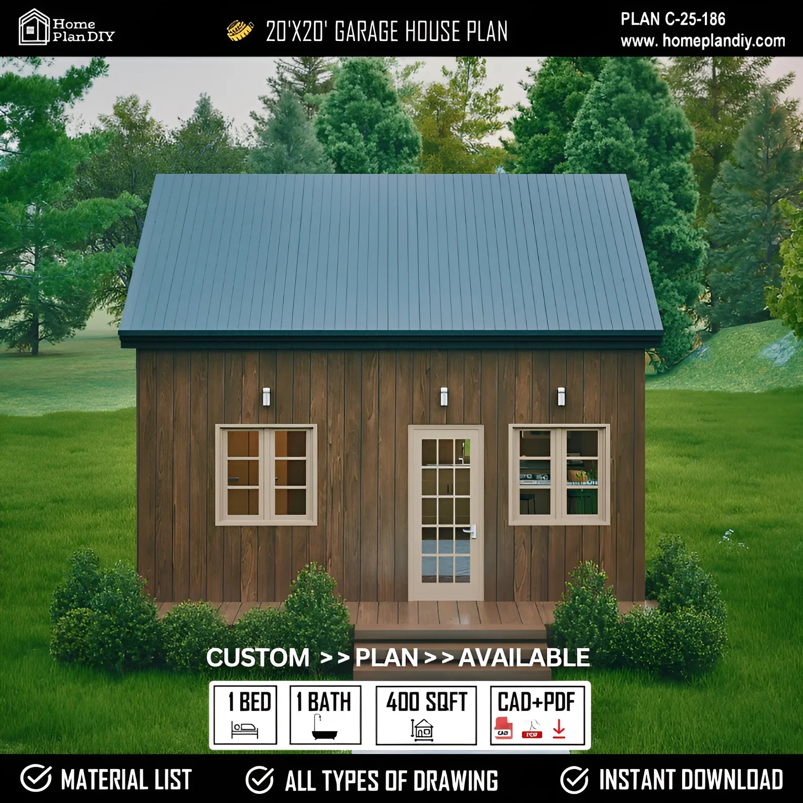20x20 Tiny House Plan 400 Sq Ft Adu 20x20 Tiny House Plan 400 Sq Ft Adu