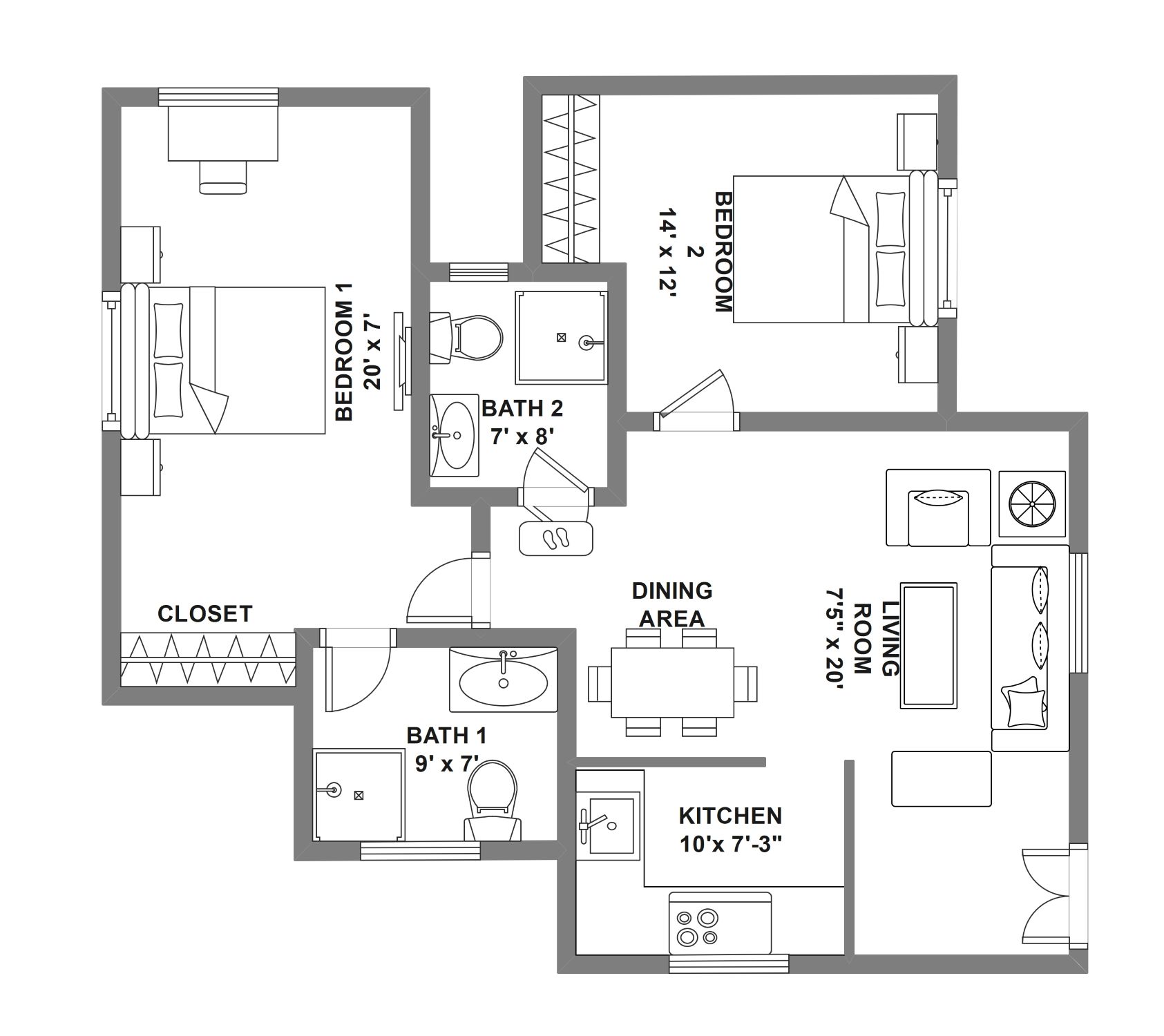 20x30 Ft Floor Plan