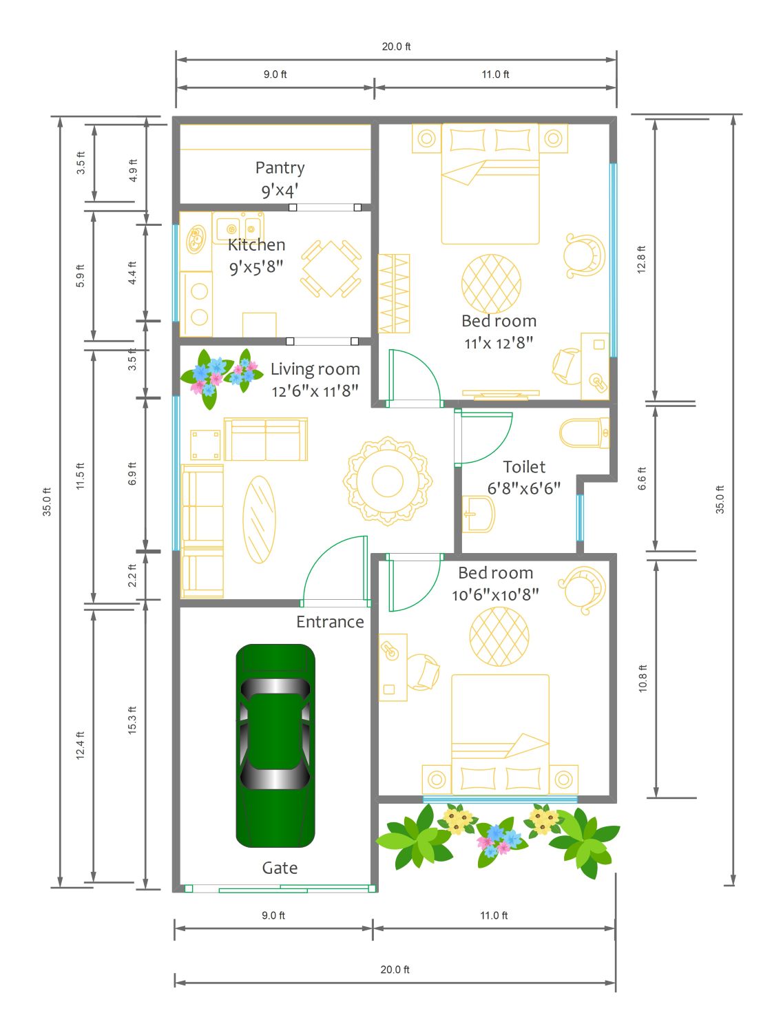 20x30 Ft Floor Plan