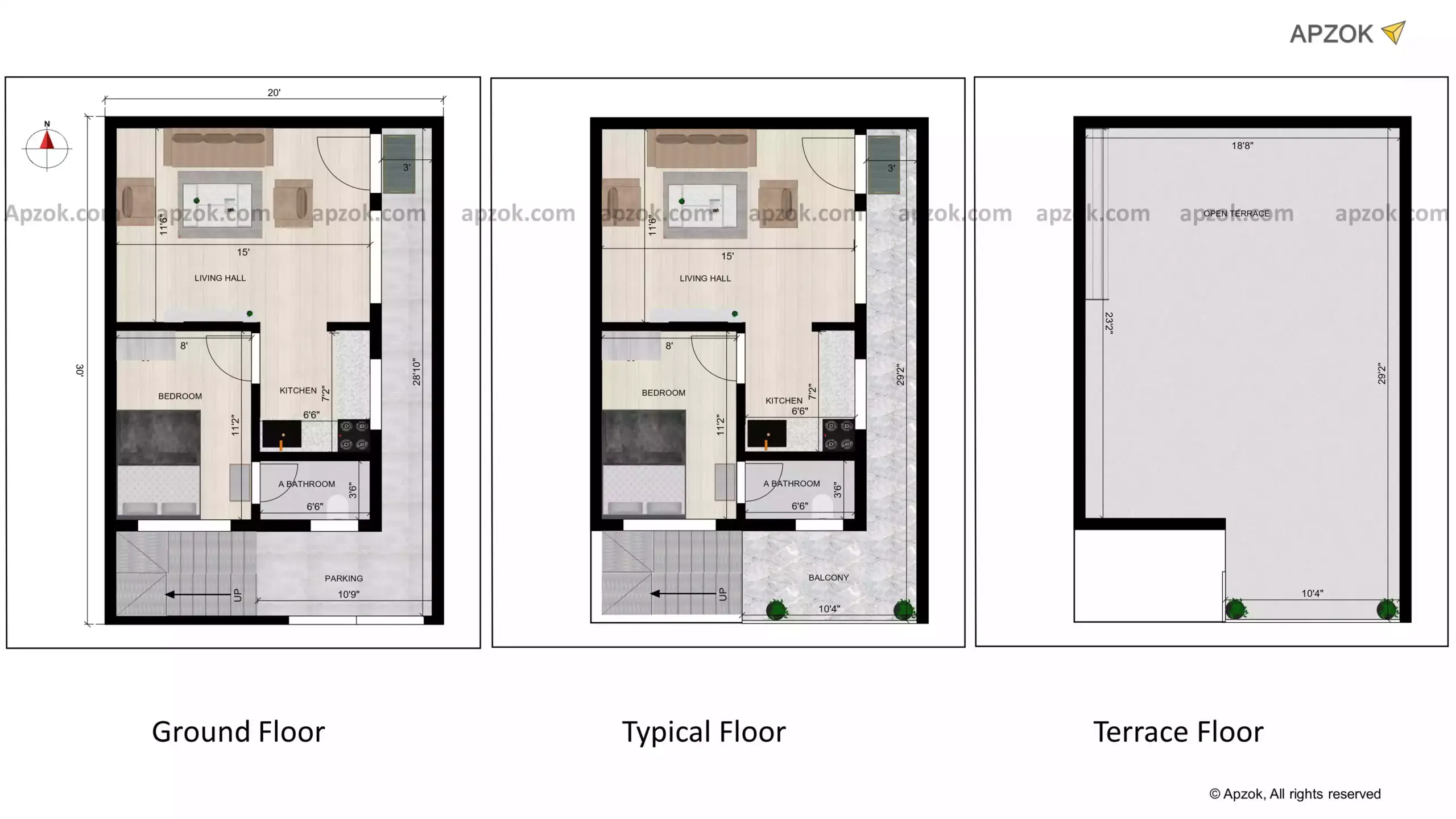 20x30 Ft House Plan 1bhk South Facing Plot Rf0091