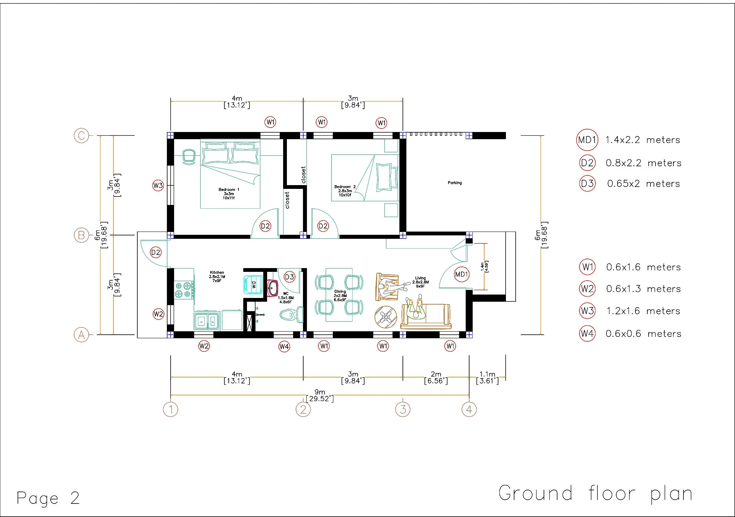 20x30 Single Family Home Plan 2 Bedrooms 1 Bath