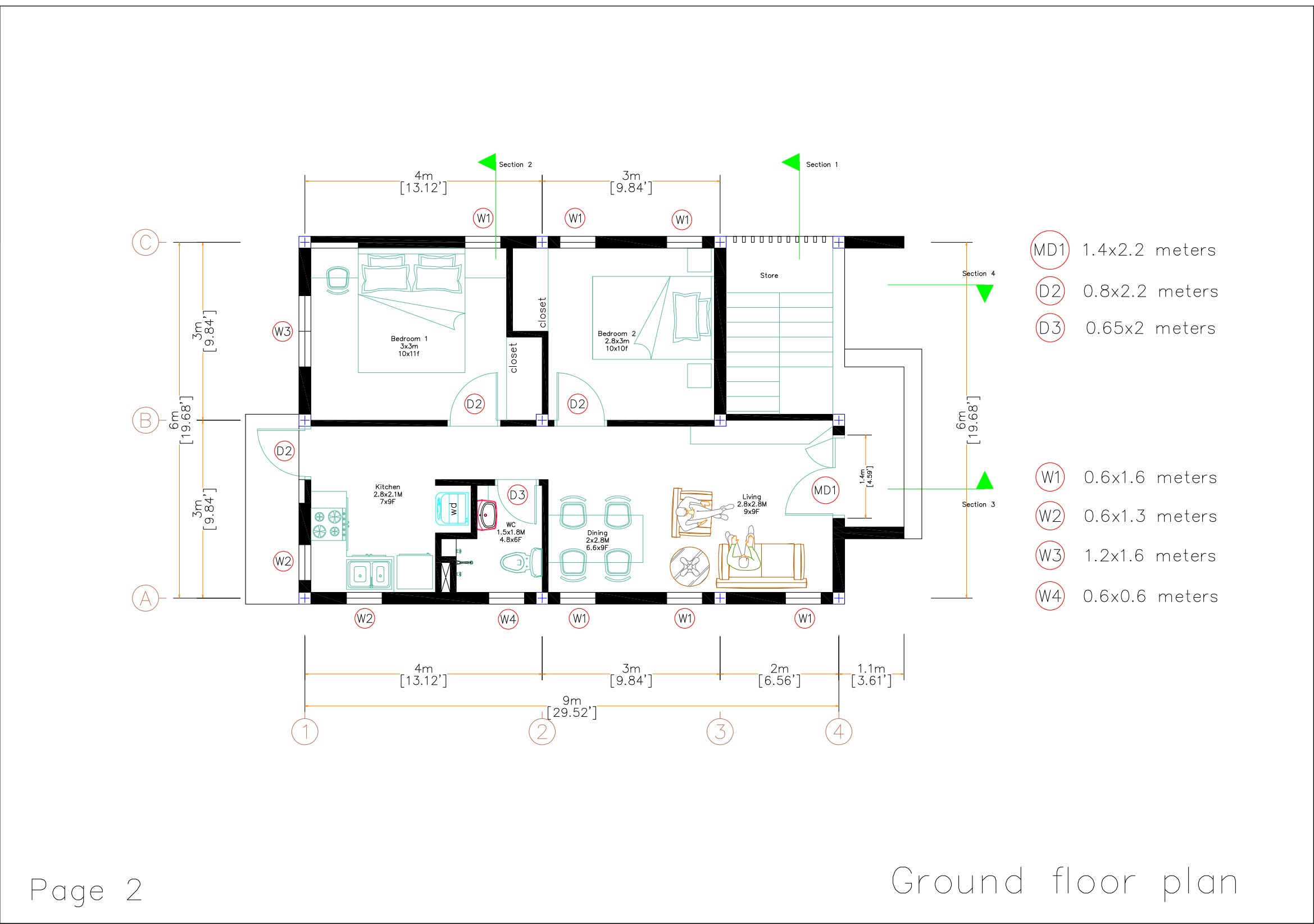 20x30 Single Small House Plan 2 Bedrooms 1 Bath