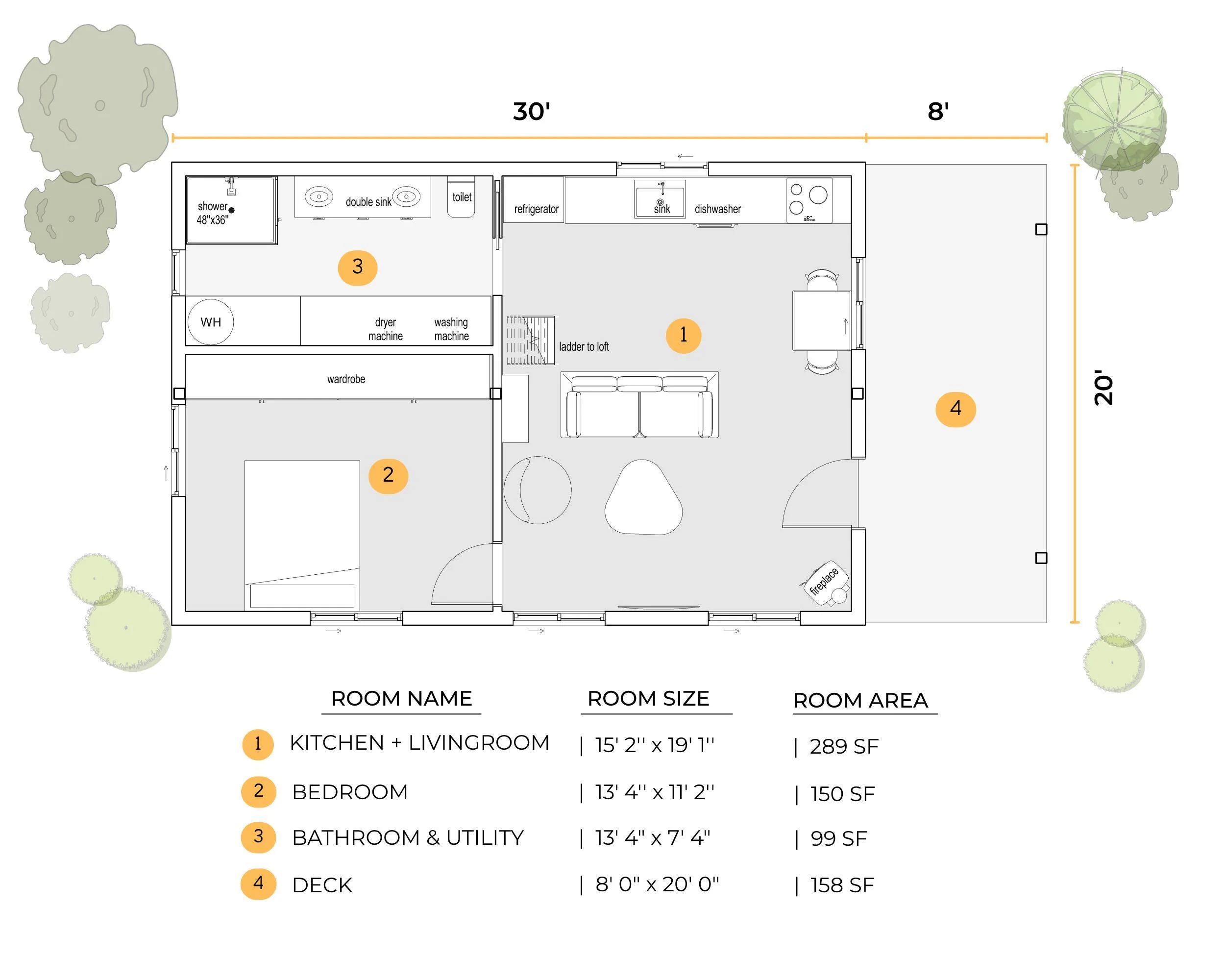 20x30 Tiny House Plan With Loft 2 Bed 1