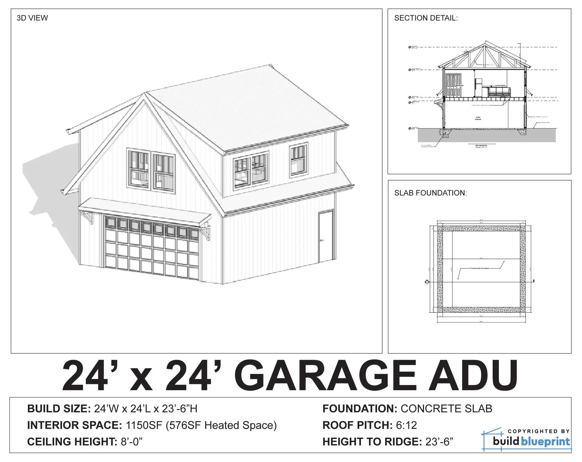 24x24 Two Car Adu Garage Loft Architectural Plans