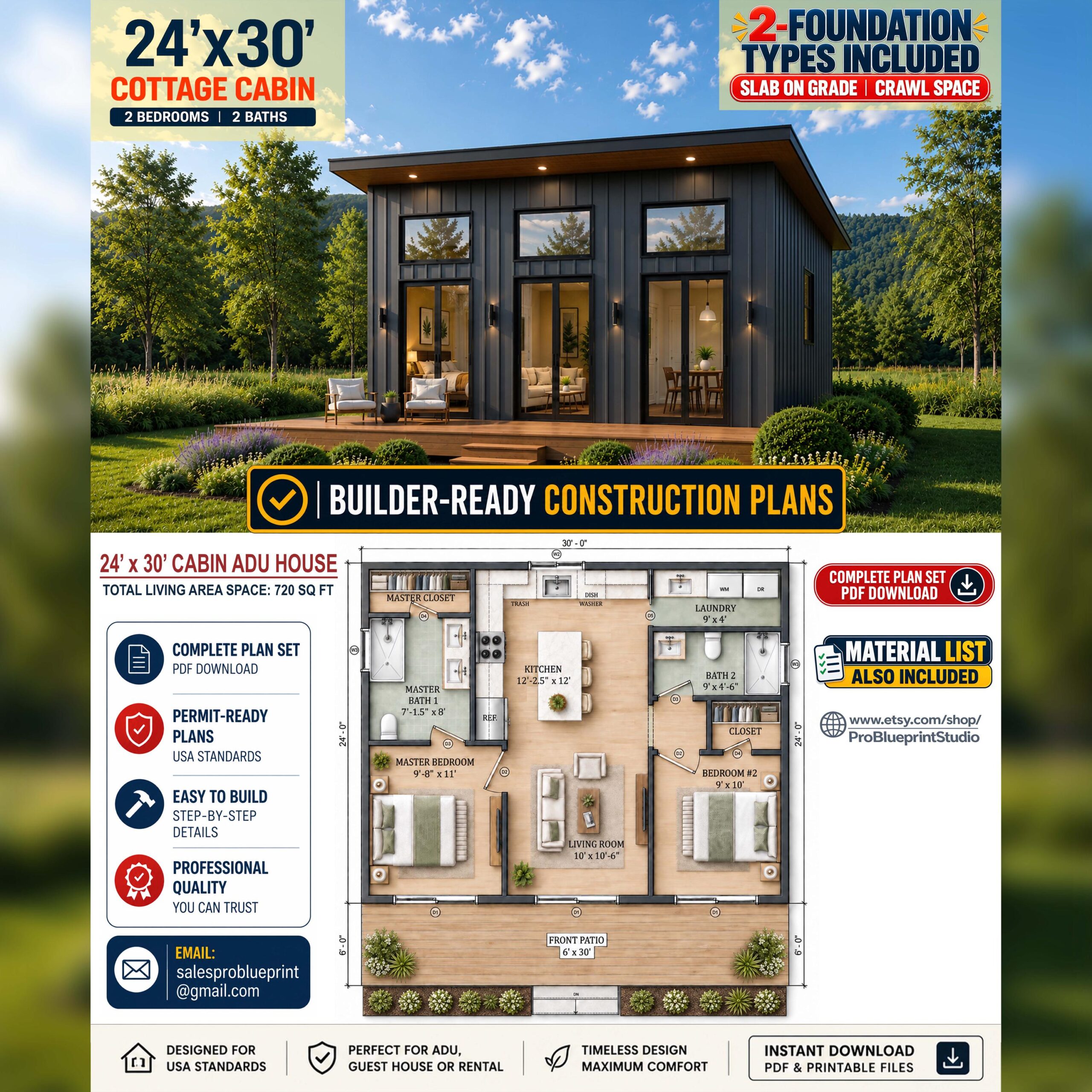 24x30 House Plans 2 Bed