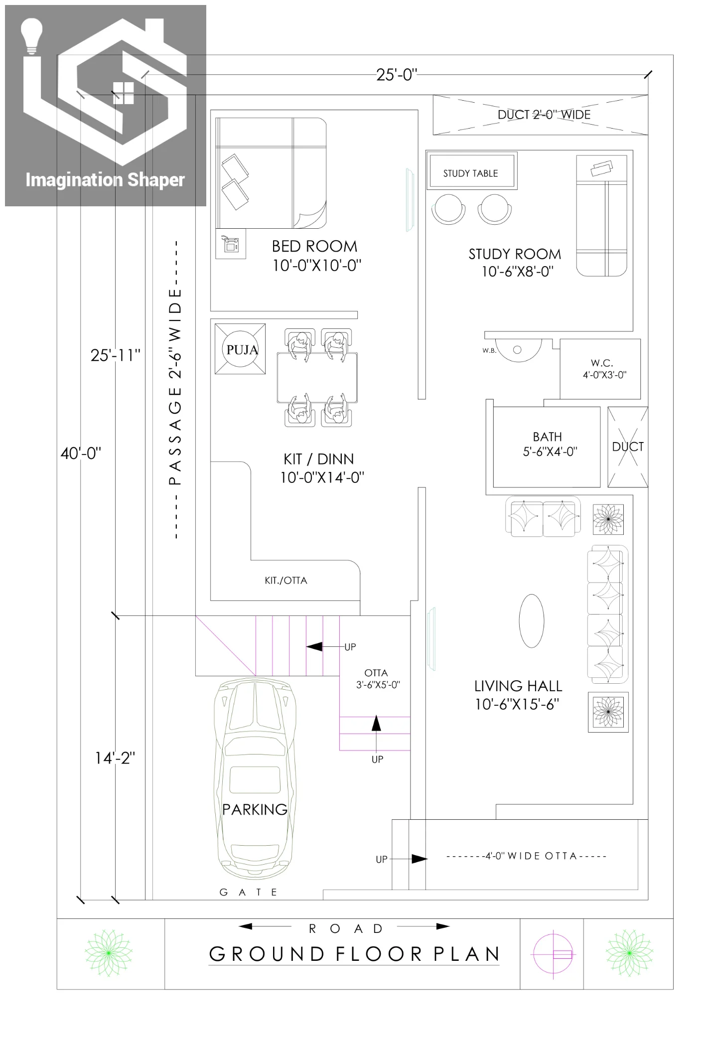 25X40 1bhk House Plan Ground Floor 1881
