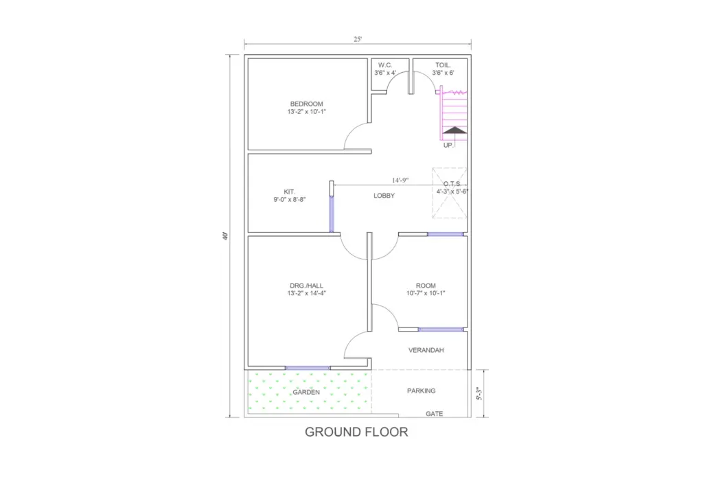 25x40 Single Floor House Plan With Elevation 1316
