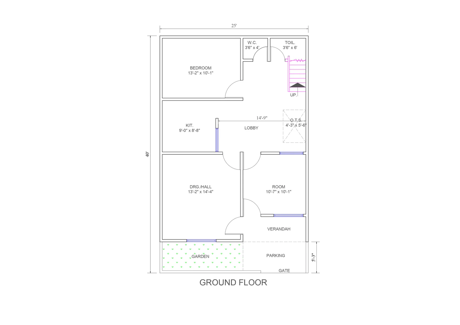 25x40 Single Floor House Plan With Elevation 1316