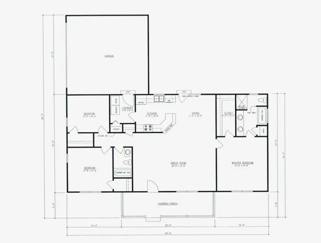 3 Bedroom 2 Bath House Plan Floor Plan