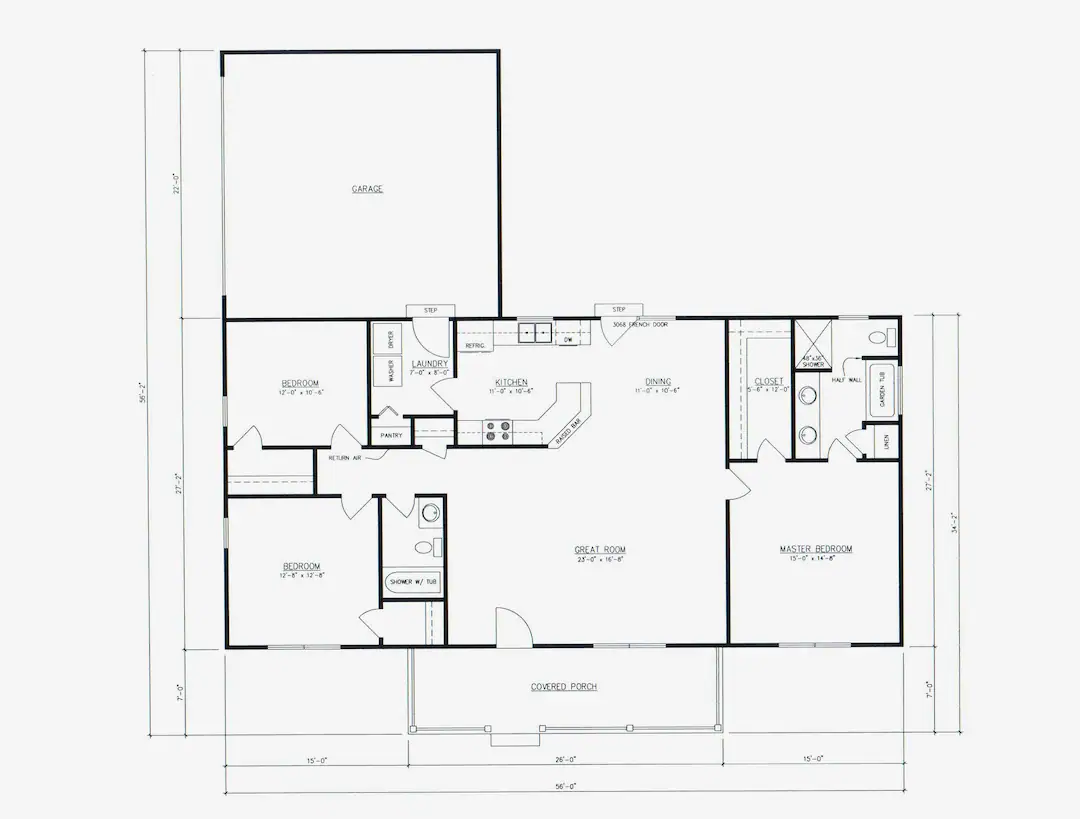 3 Bedroom 2 Bath House Plan Floor Plan