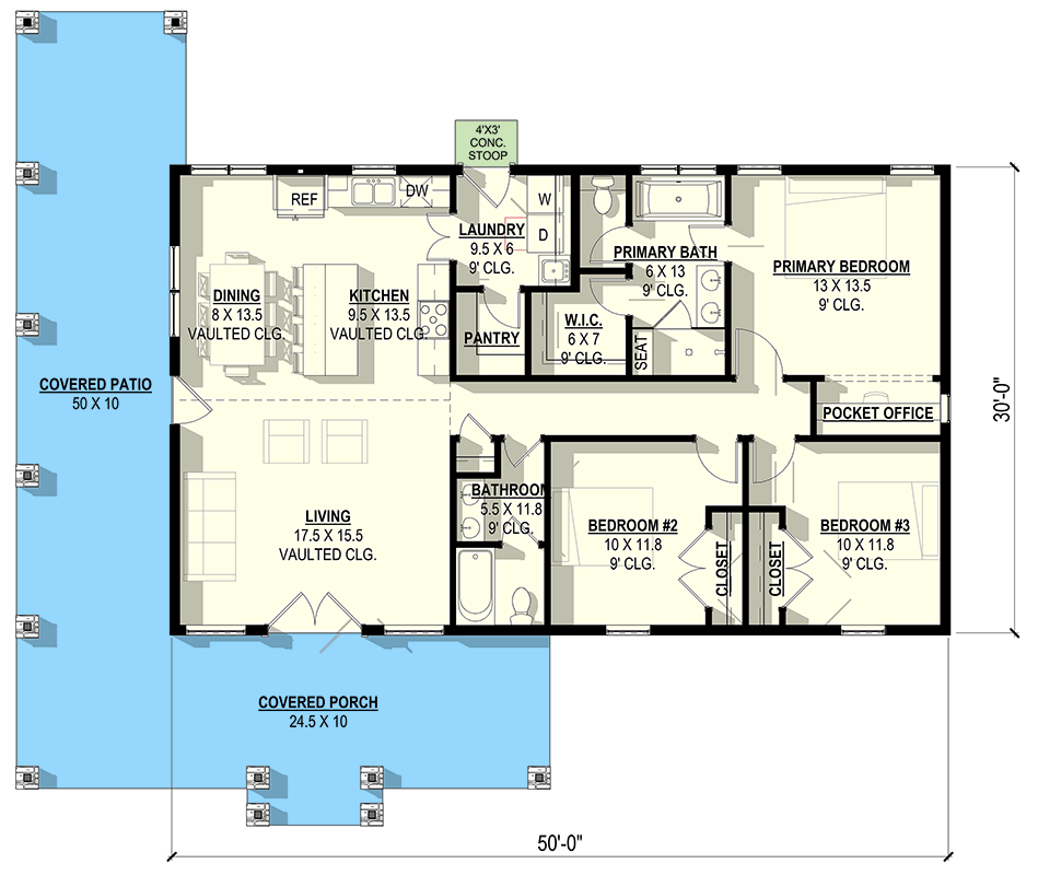 3 Bedroom Barndominium Style Home Plan With Vaulted Ceilings And Wraparound Porch 405005fdc