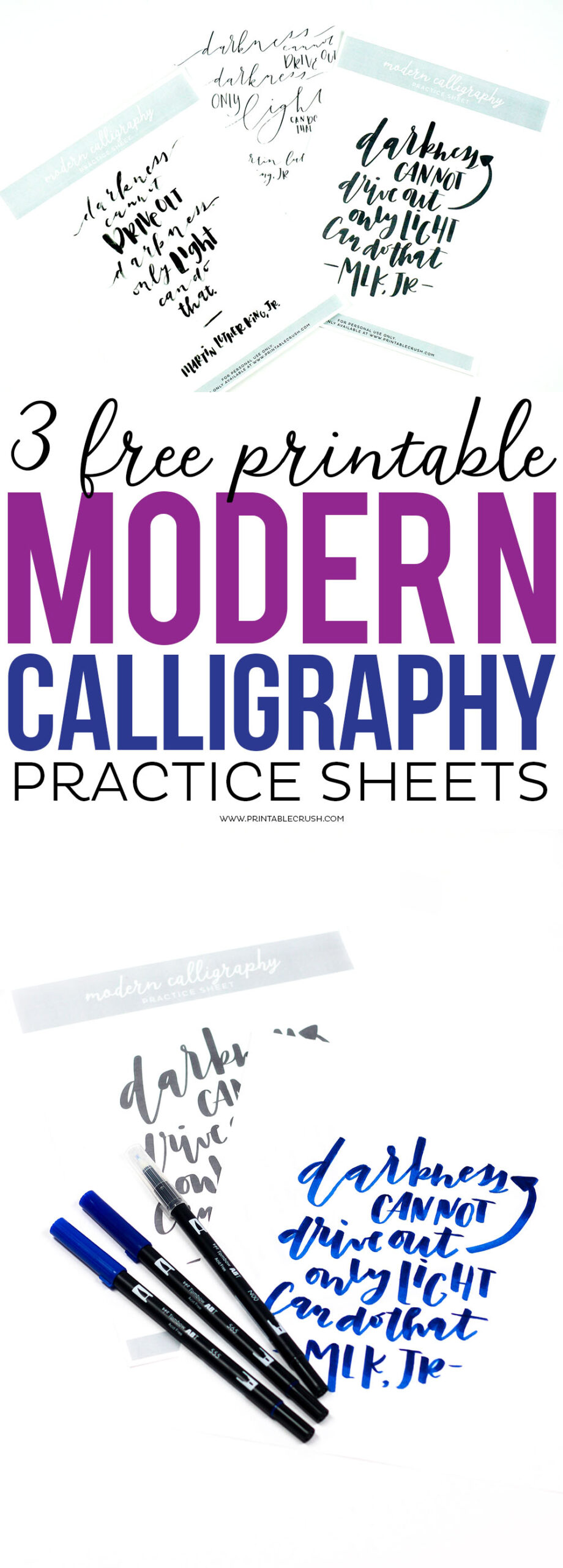 3 Free Printable Modern Calligraphy Practice Sheets