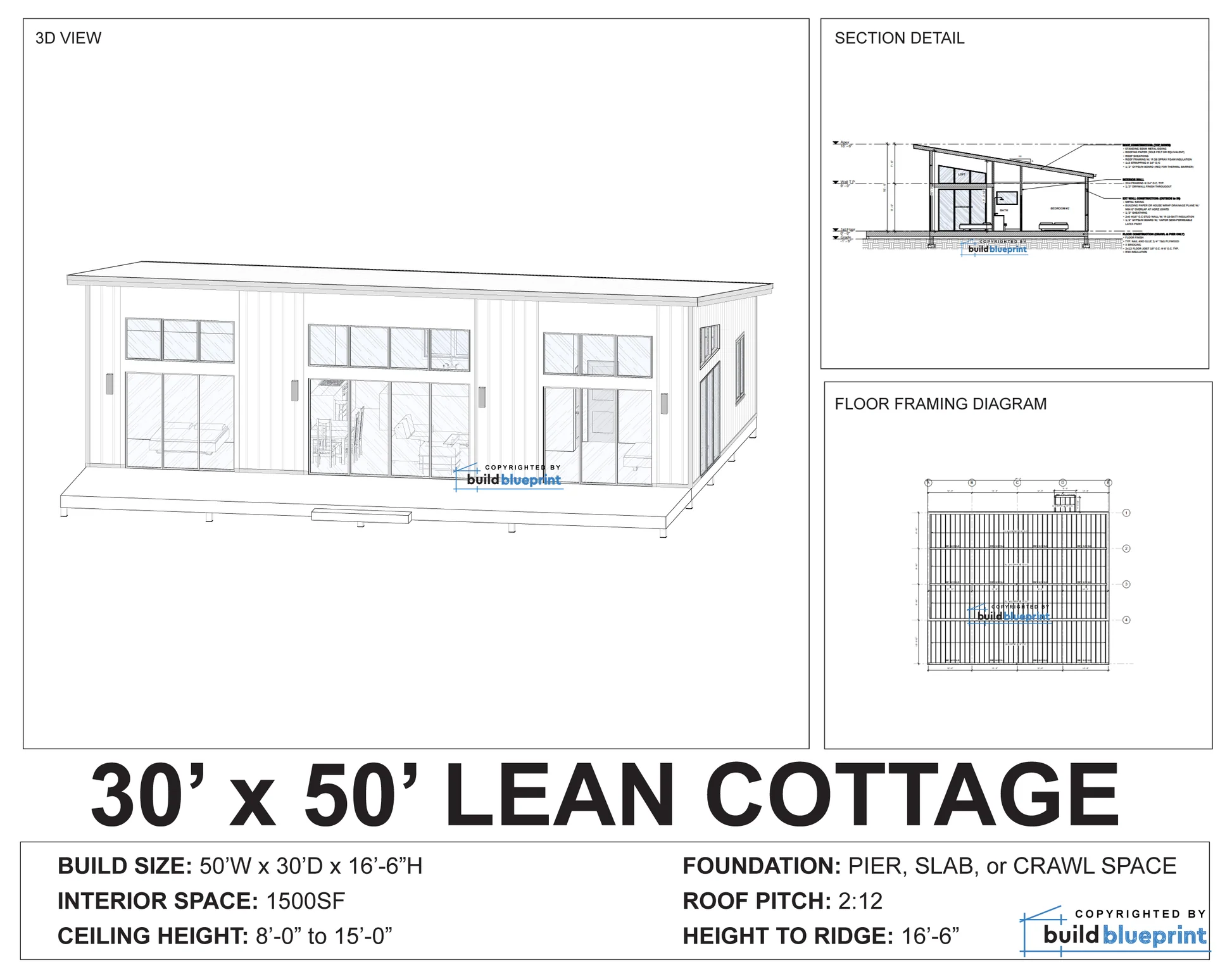 30 X 50 Lean Cottage Architectural Plans