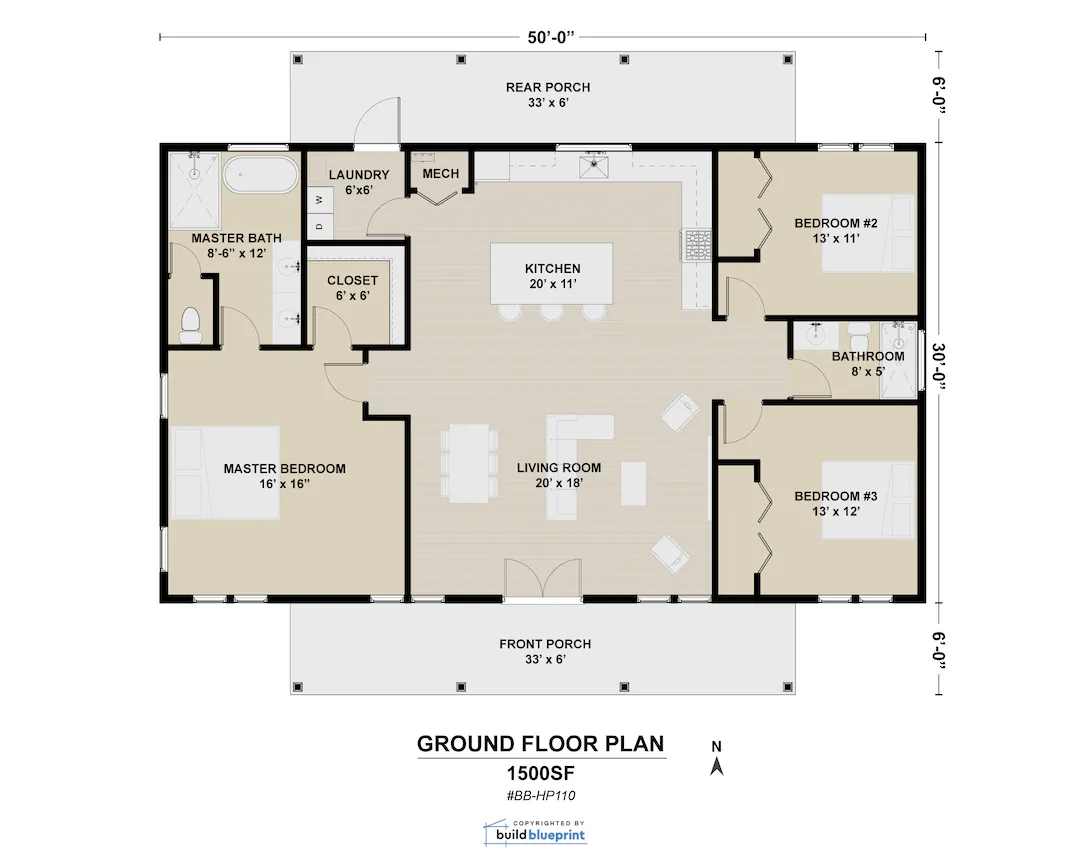 30 X 50 Ranch Farmhouse Architectural