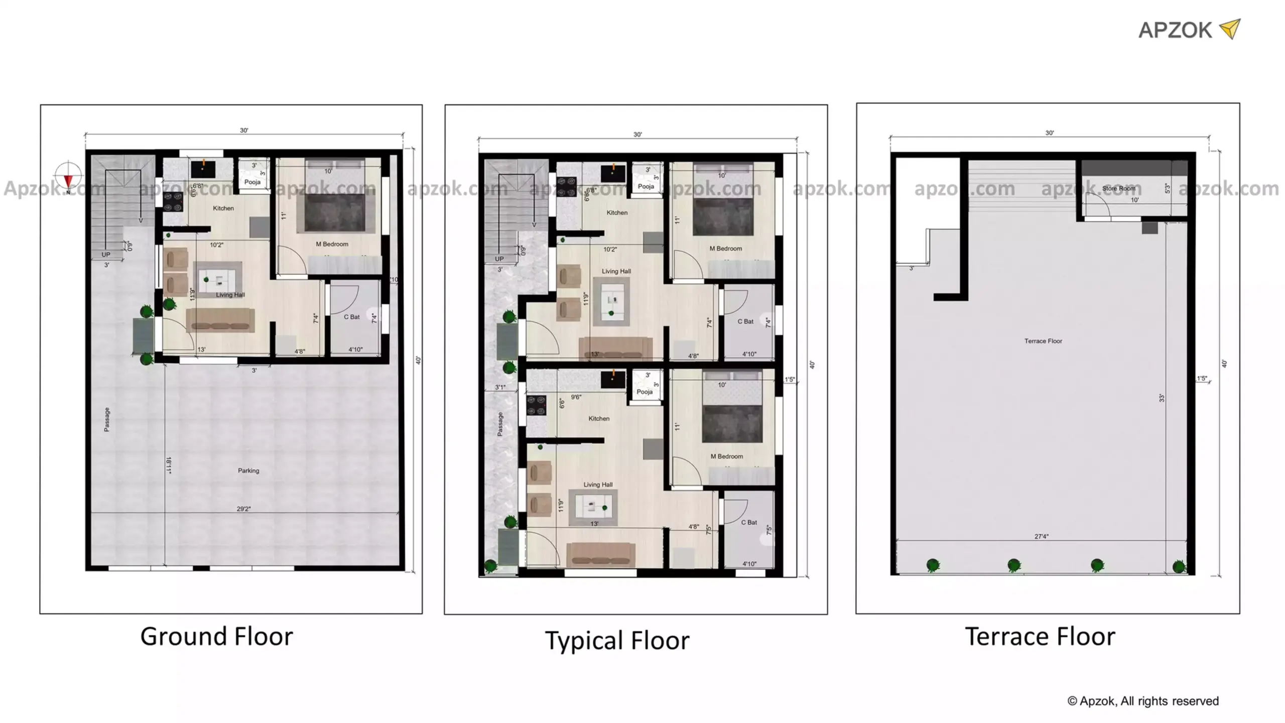 30x40 Ft House Plan 1bhk North Facing Is Thoughtfully Designed For Rental Purposes Rl0080