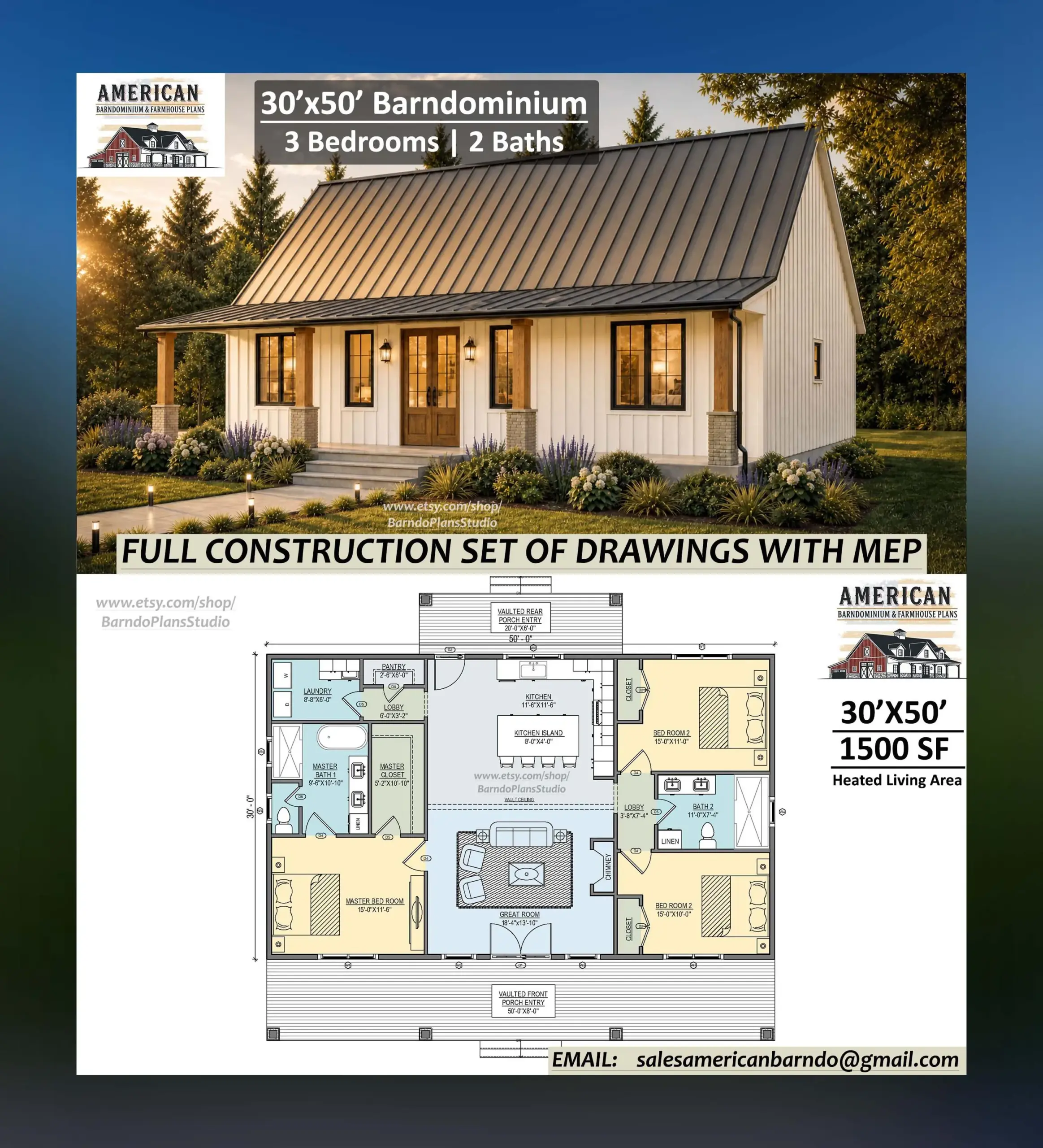 30x50 Barndominium House Plans