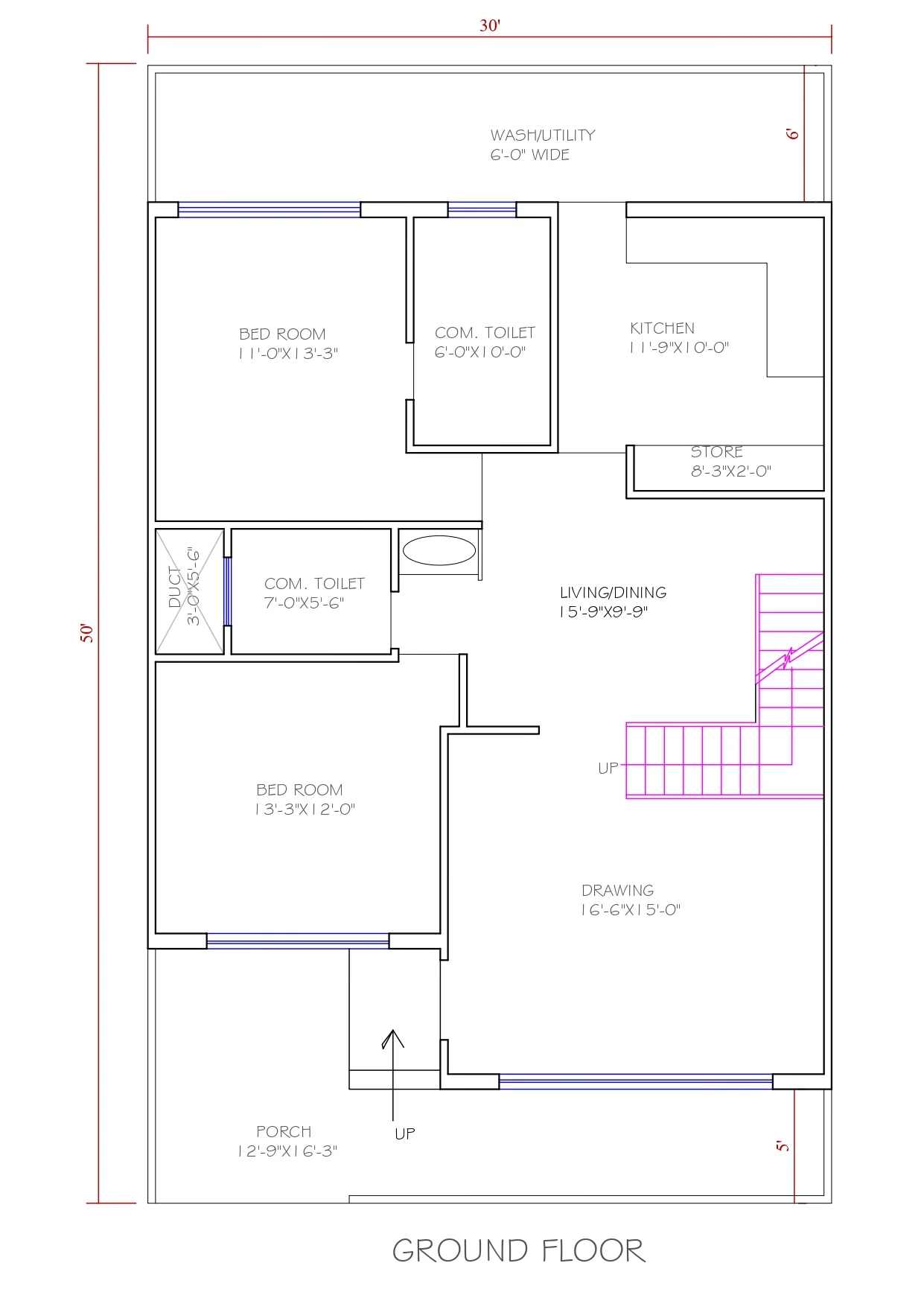 30x50 House Plan With Elevation 1410