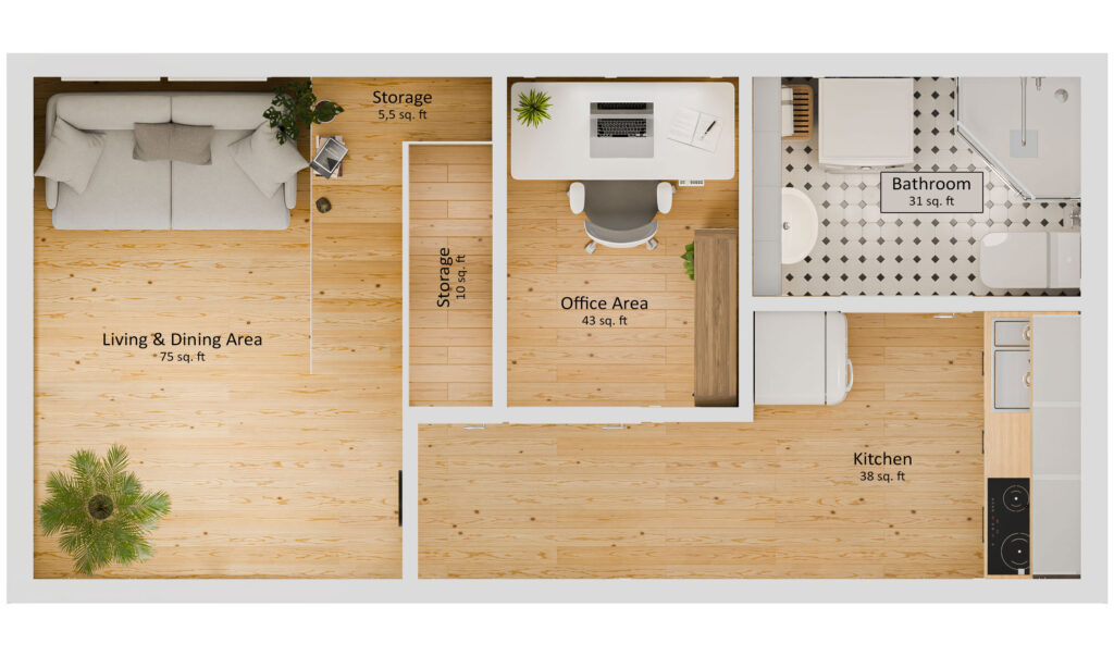 350 Sq Ft Modern Minimalist Tiny House Plans