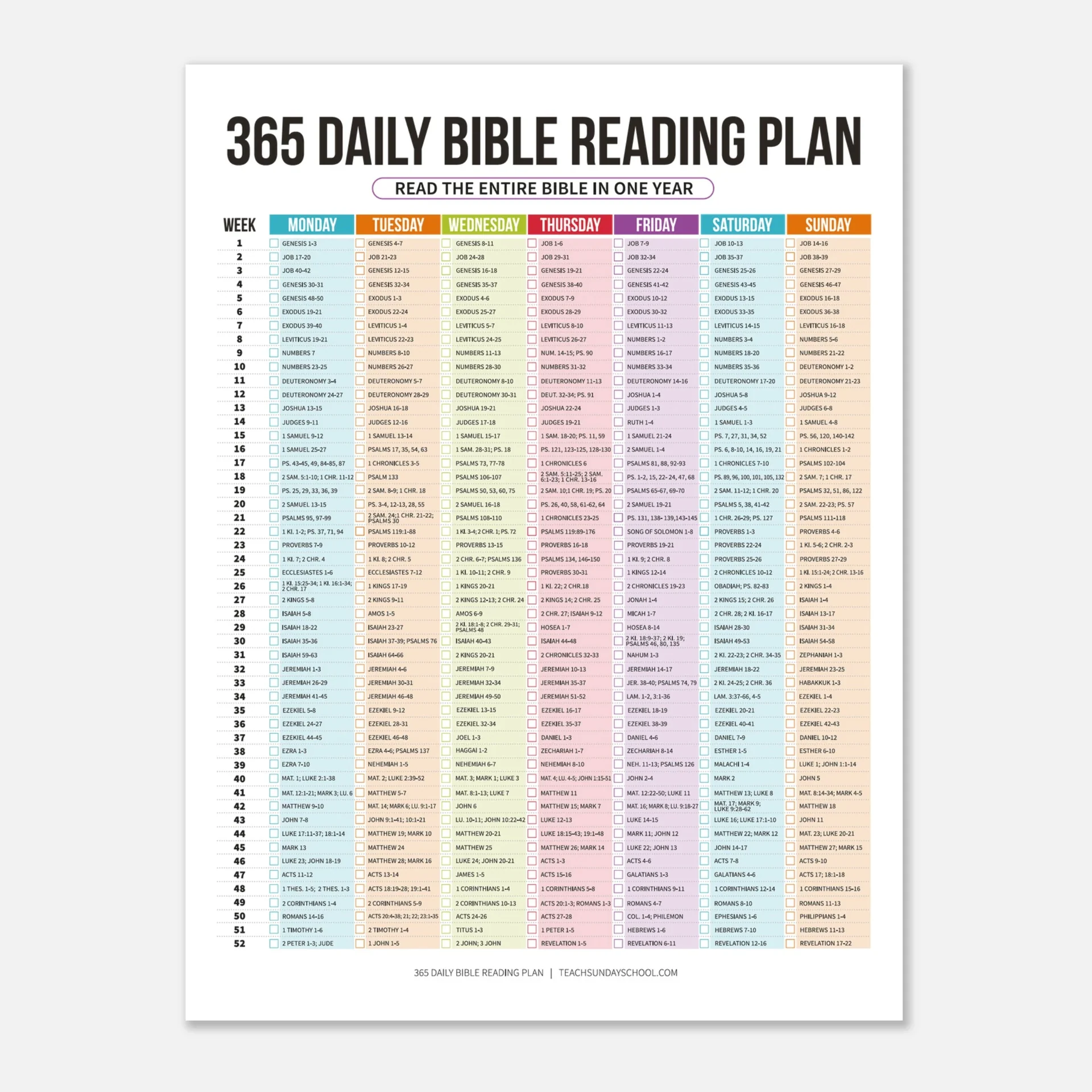 365 Day Bible Reading Plan Poster 365 Day Bible Reading Plan Poster