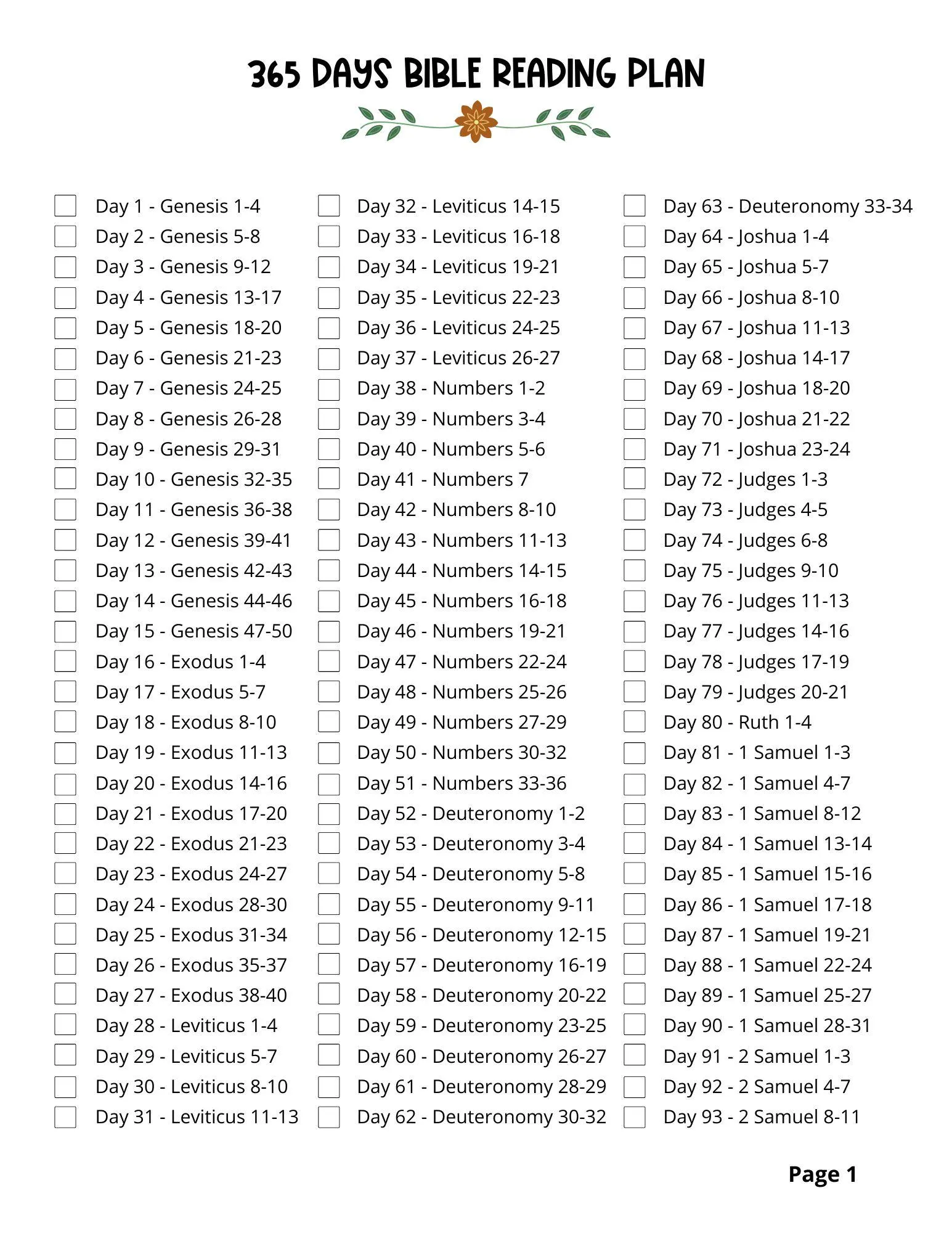 365 Day Bible Reading Plan Printable