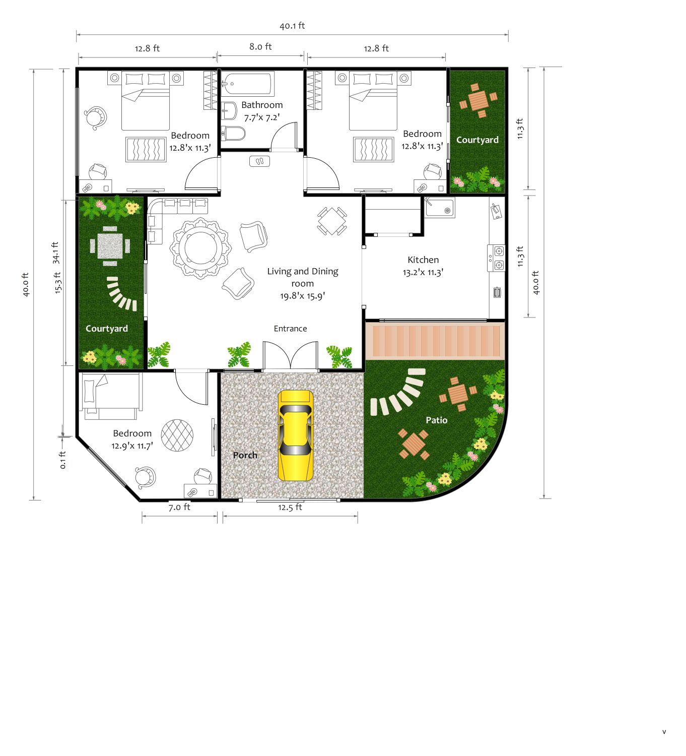 40x40 Ft Floor Plan