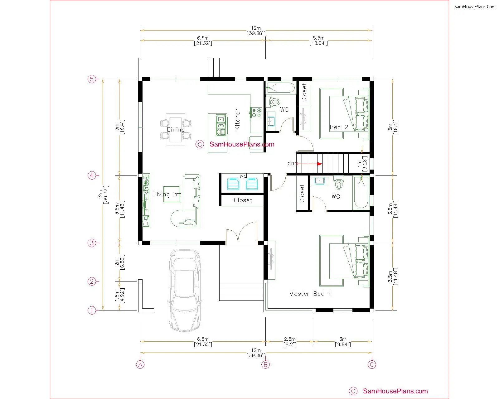 40x40 House Plans 12x12 Meters 2 Beds Pdf Floor Plans