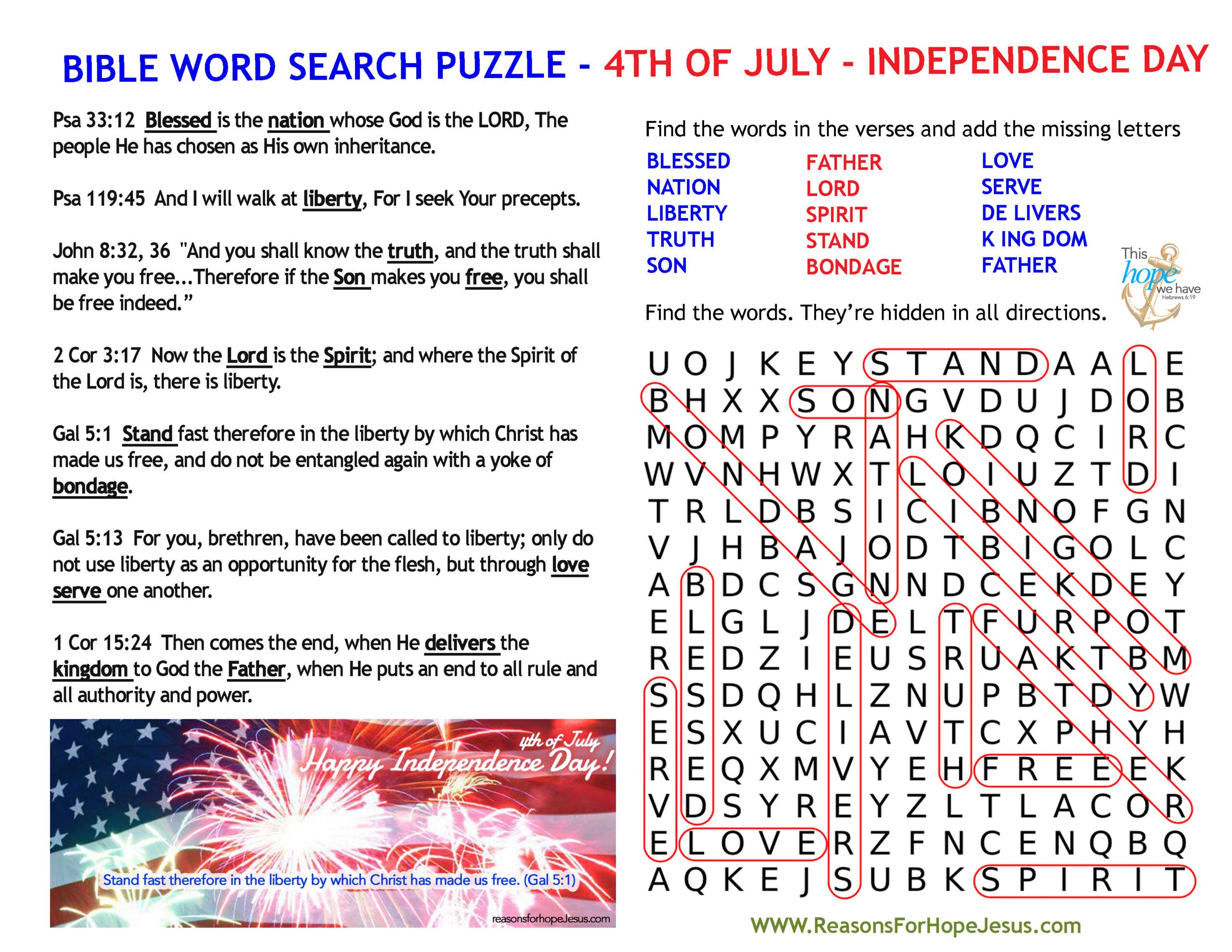 4th Of July Word Search Puzzle