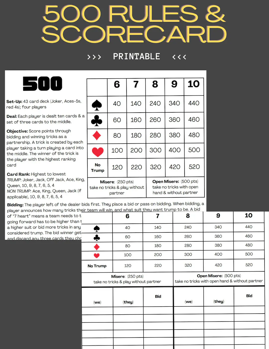 500 Five Hundred Card Game Rules