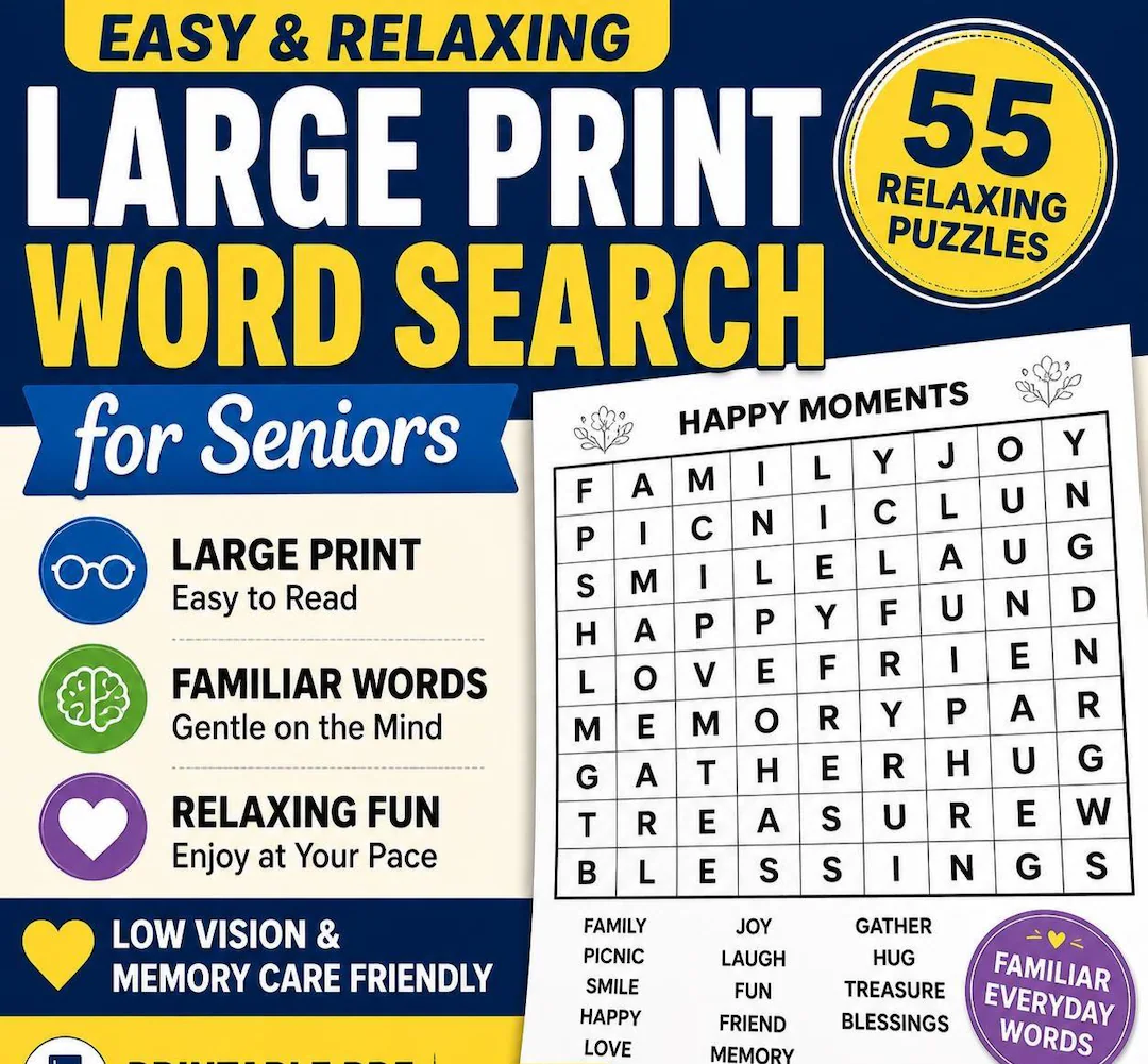 55 Large Print Easy Word Search For