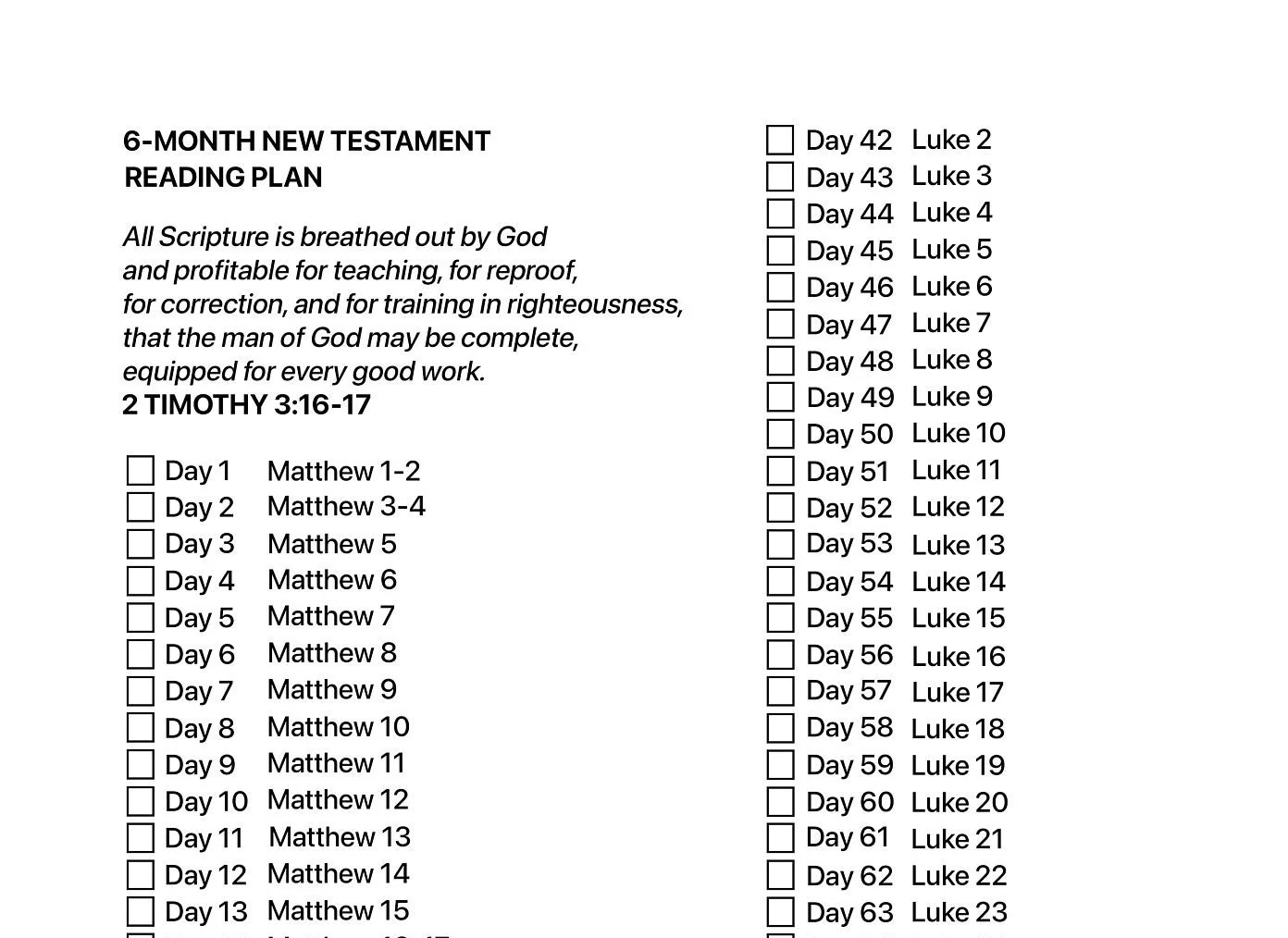 6 Month New Testament Bible Reading Plan