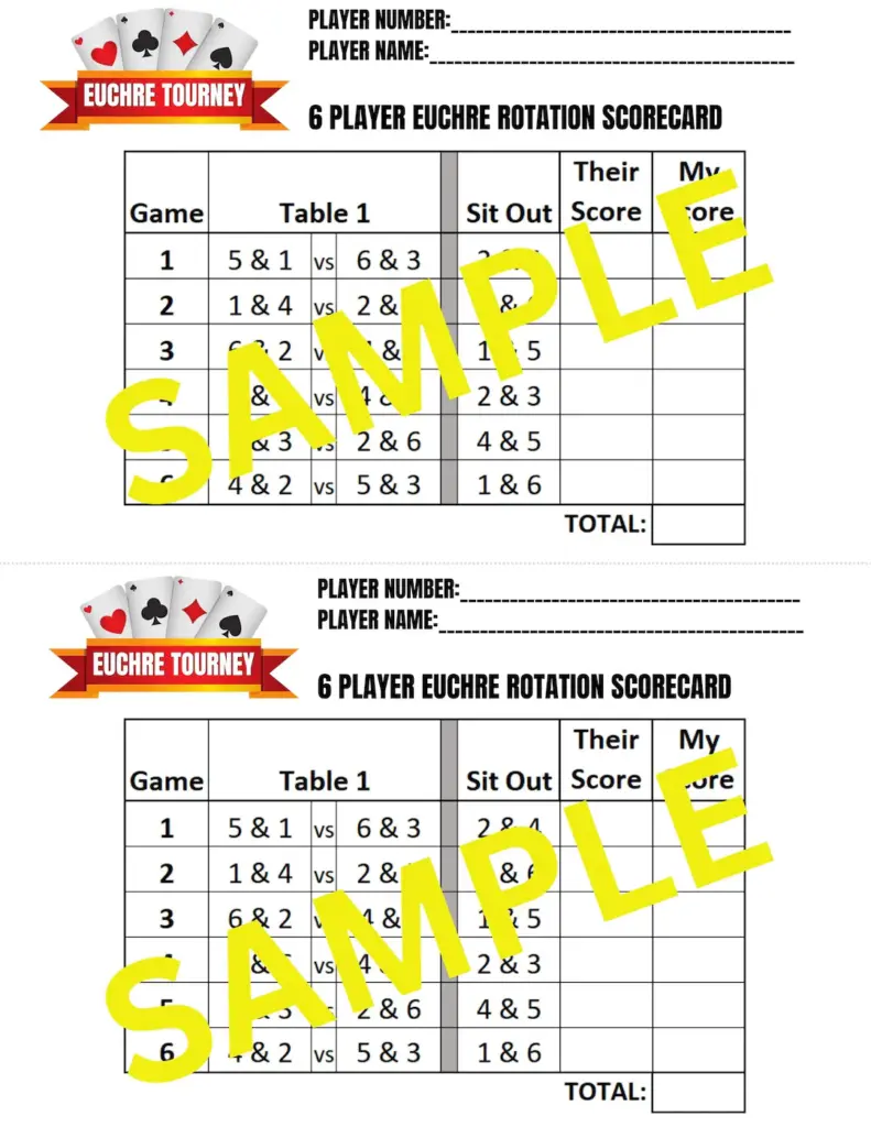 6 Person Euchre Tournament Rotation