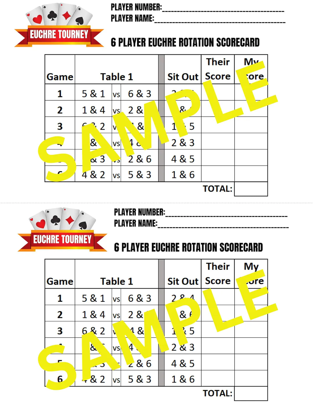 6 Person Euchre Tournament Rotation