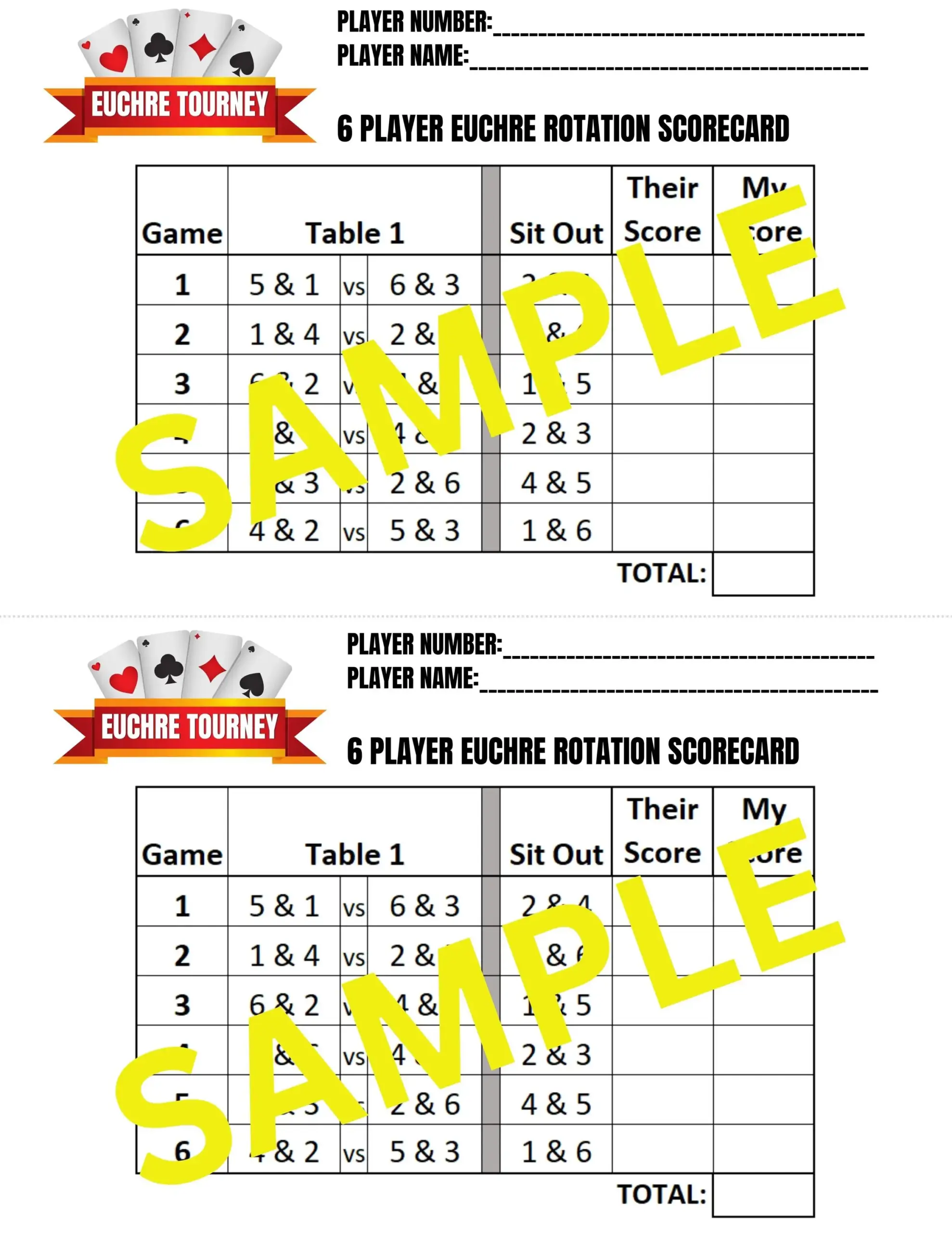 6 Person Euchre Tournament Rotation