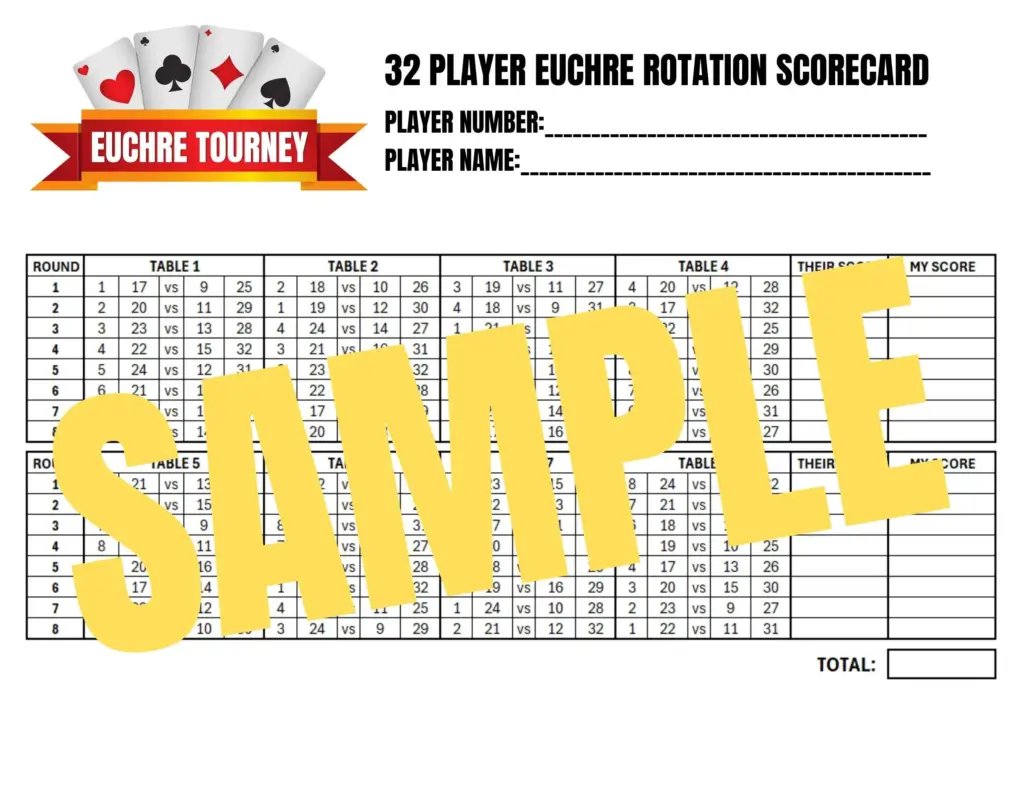 8 Person Euchre Scorecards