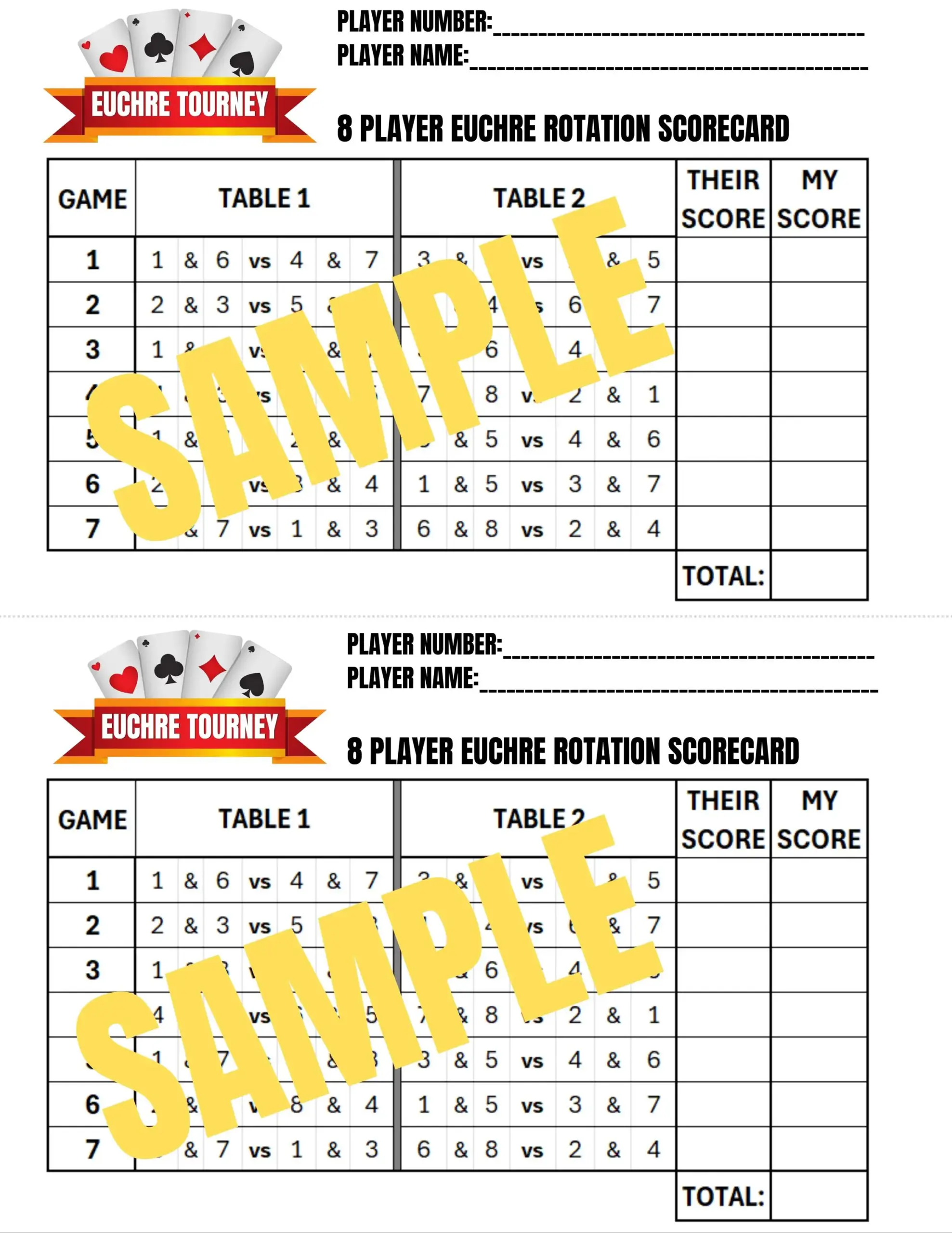 8 Player Euchre Tournament Rotation