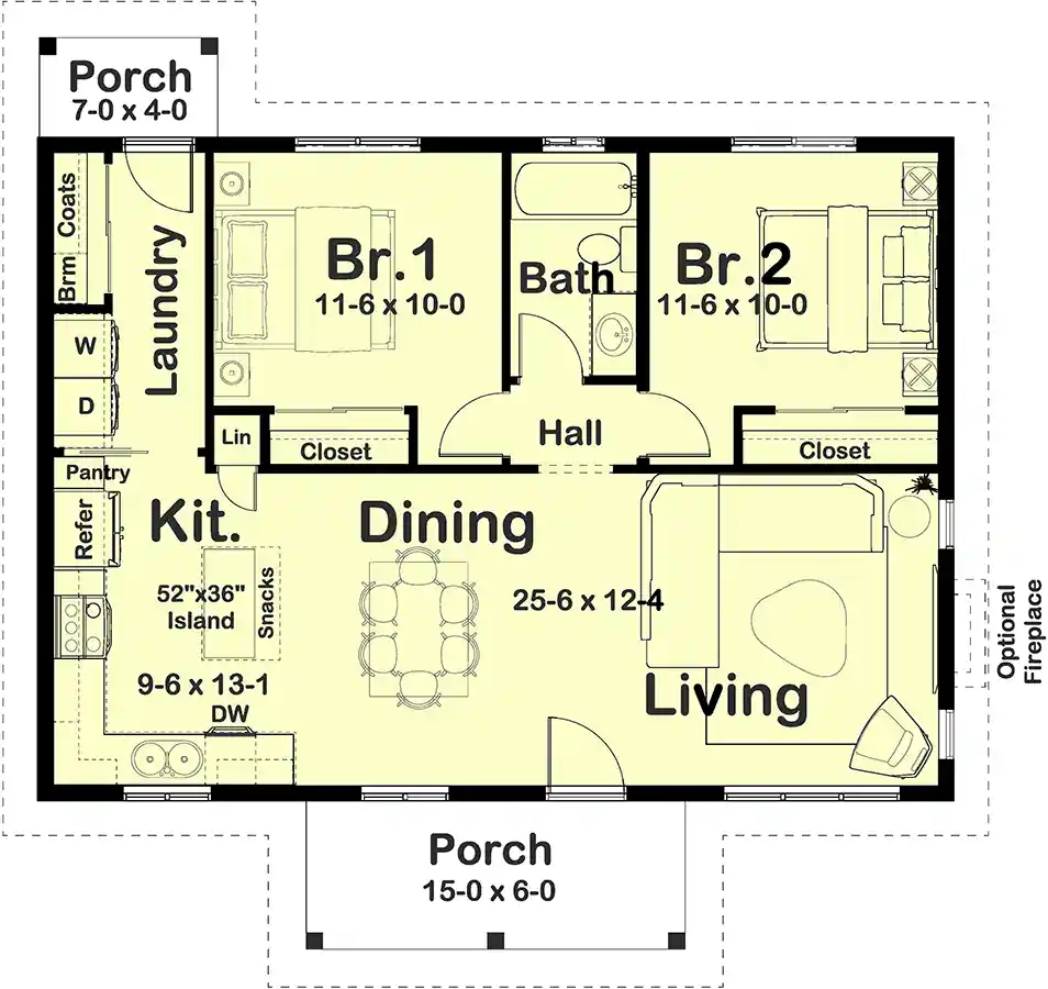 936 Sq Ft Home 1 Story 2 Bedroom 1 Bath House Plans Plan32 185