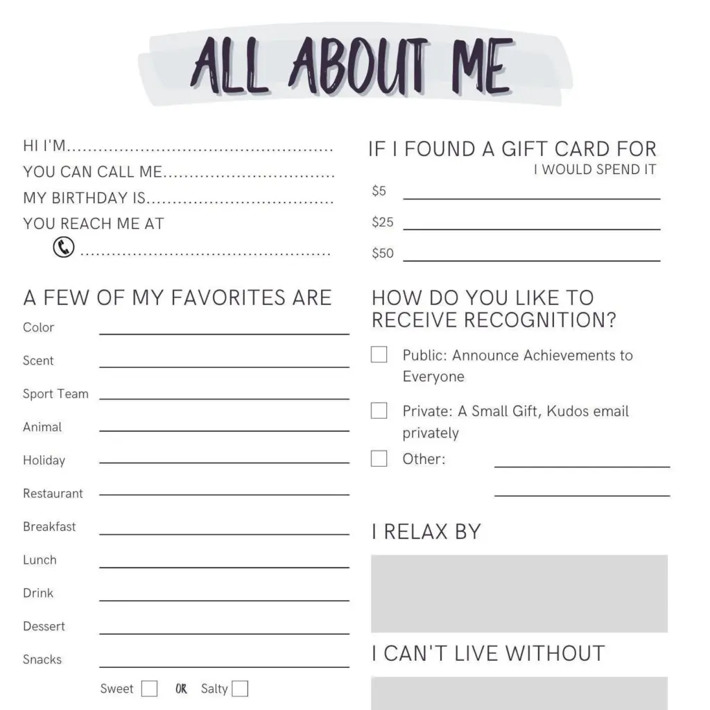 All About Me Co Worker Questions