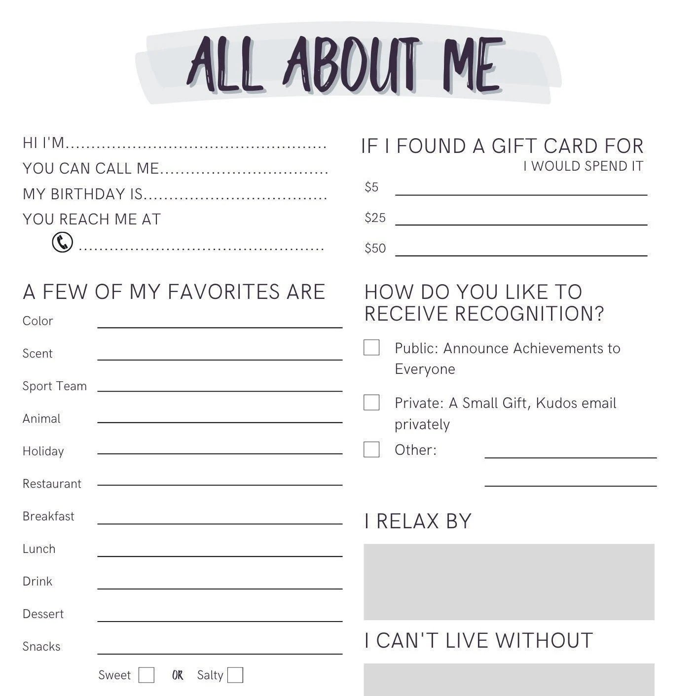All About Me Co Worker Questions