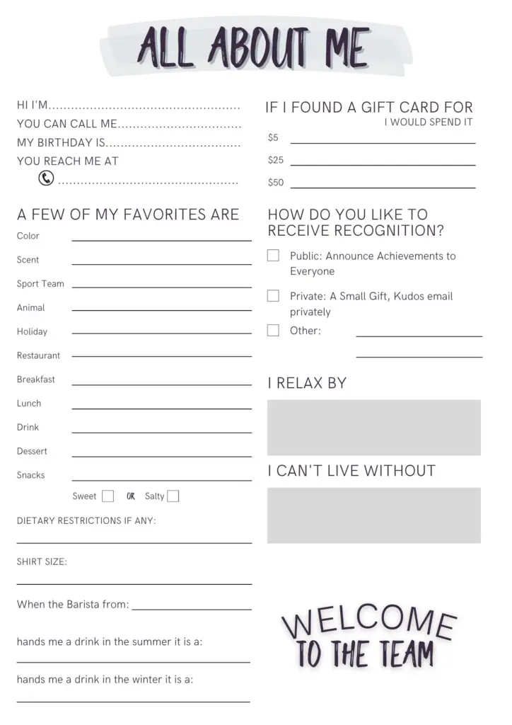 All About Me Co Worker Questions