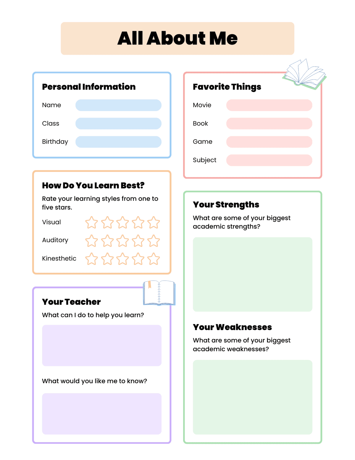 All About Me Printable Worksheets