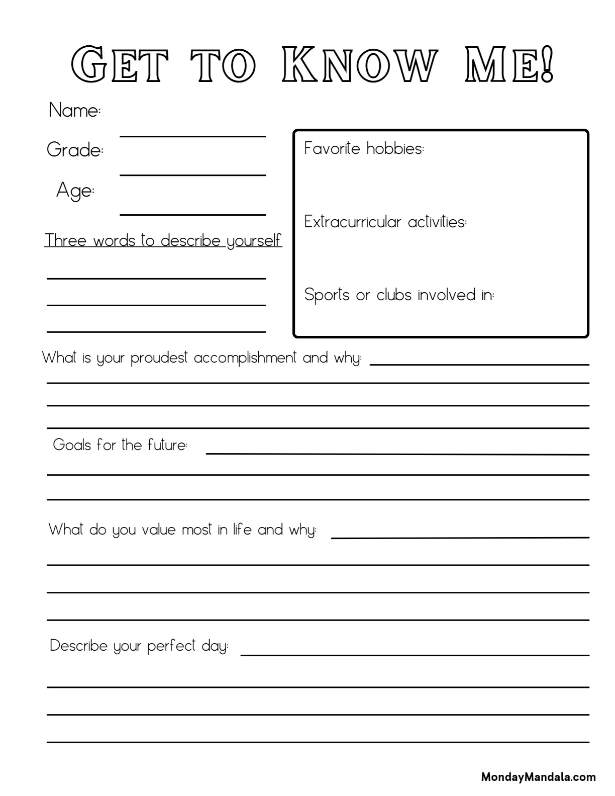 All About Me Worksheets All About Me Worksheets