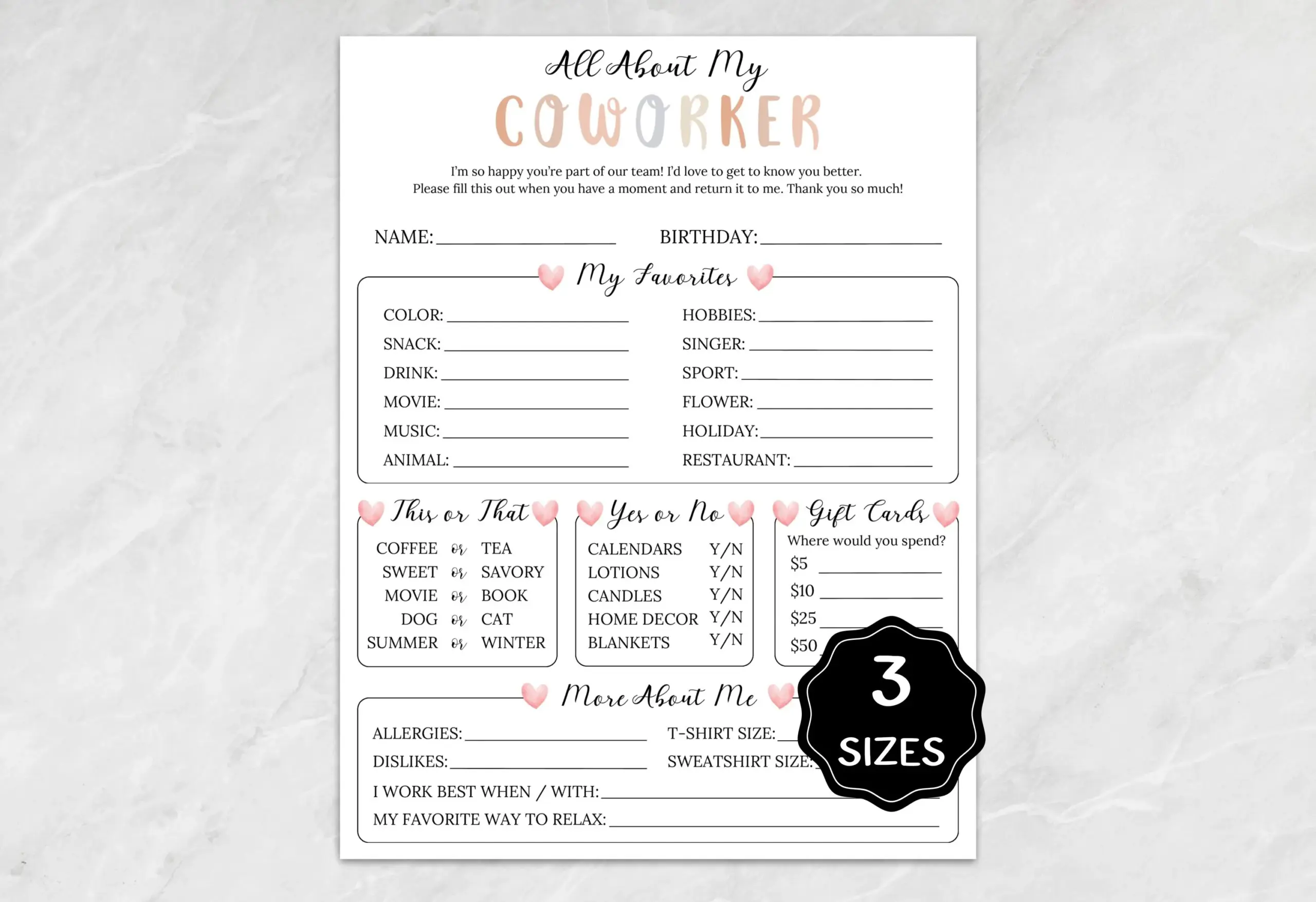 All About My Coworker Printable Get To All About My Coworker Printable Get To