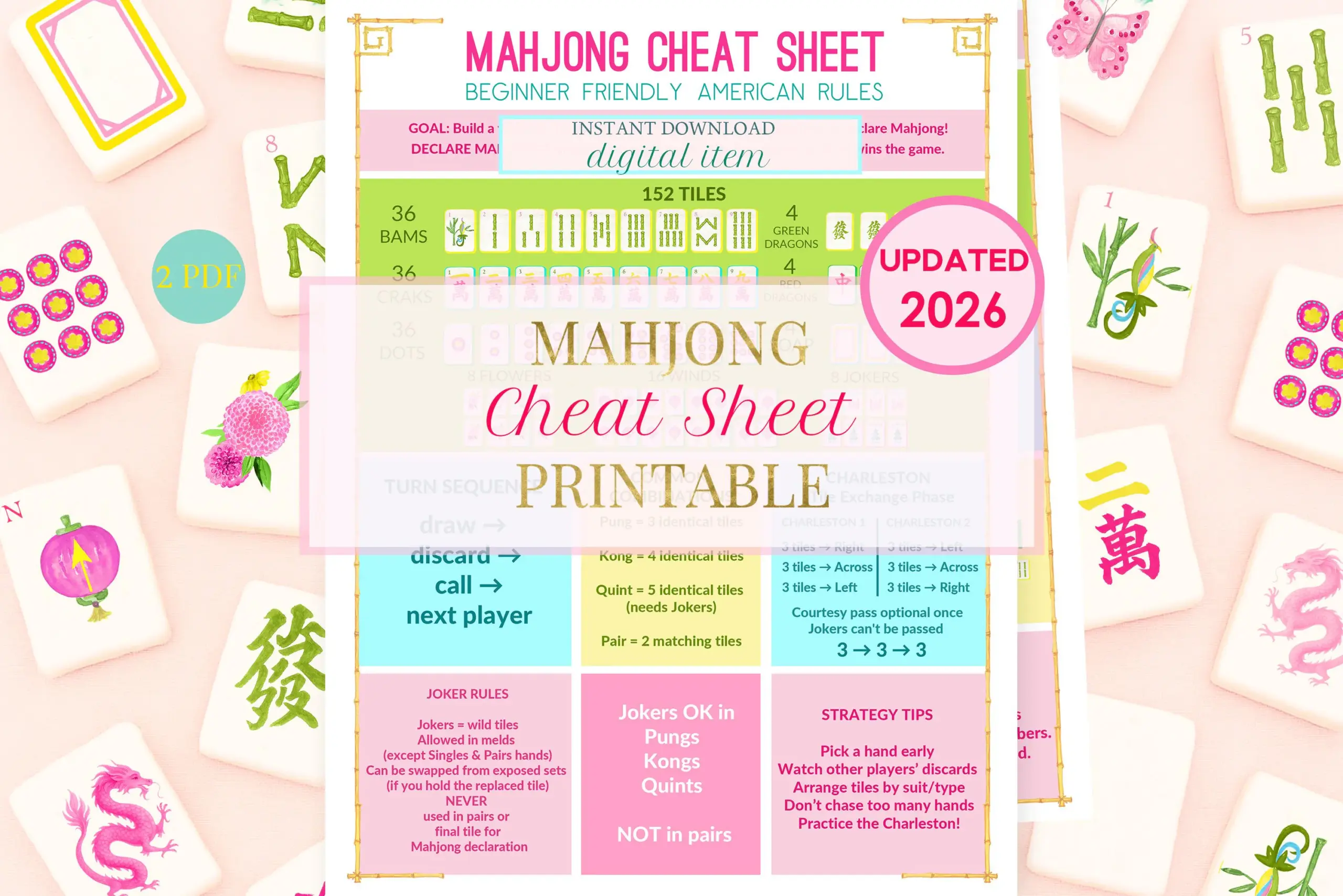 American Mahjong Cheat Sheet Beginner