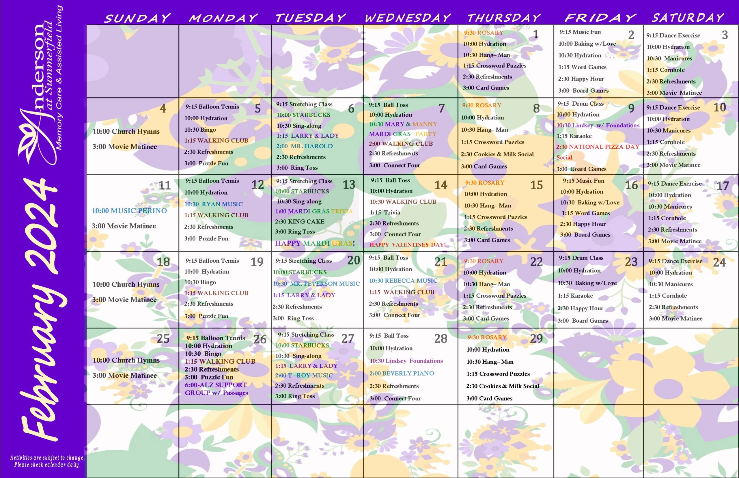Anderson Memory Care February Calendar Of Events Copy