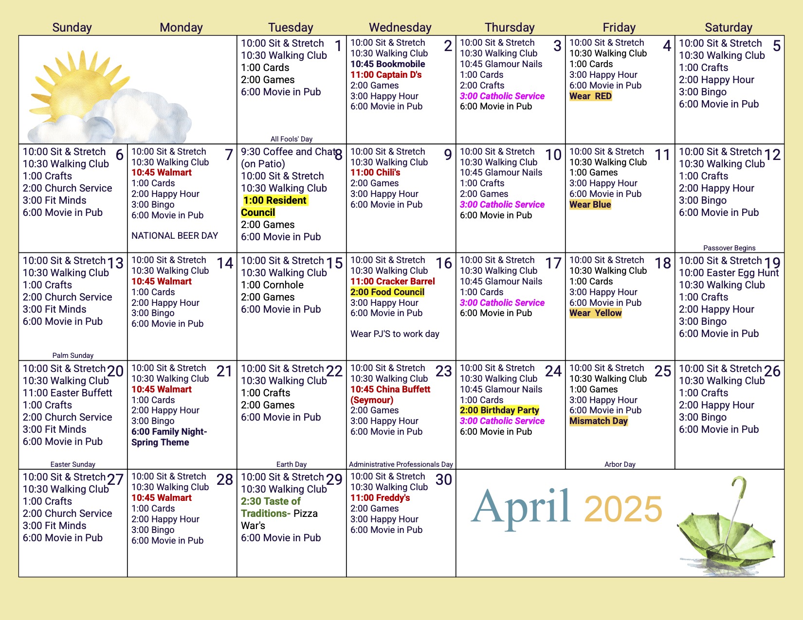 April 2025 Activity Calendar