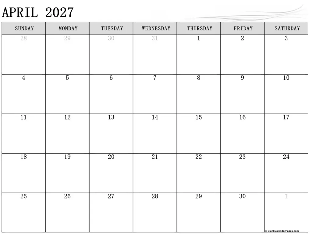 April 2027 Calendar
