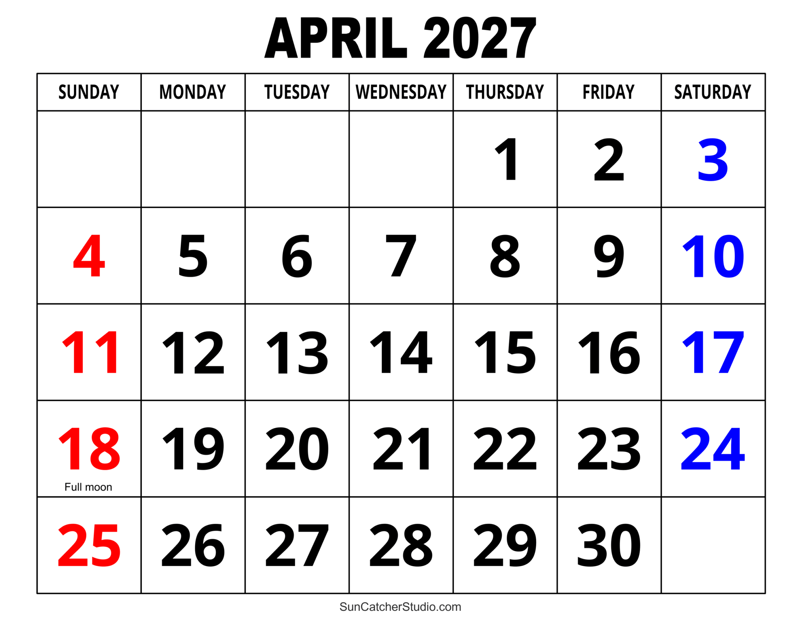 April 2027 Calendar