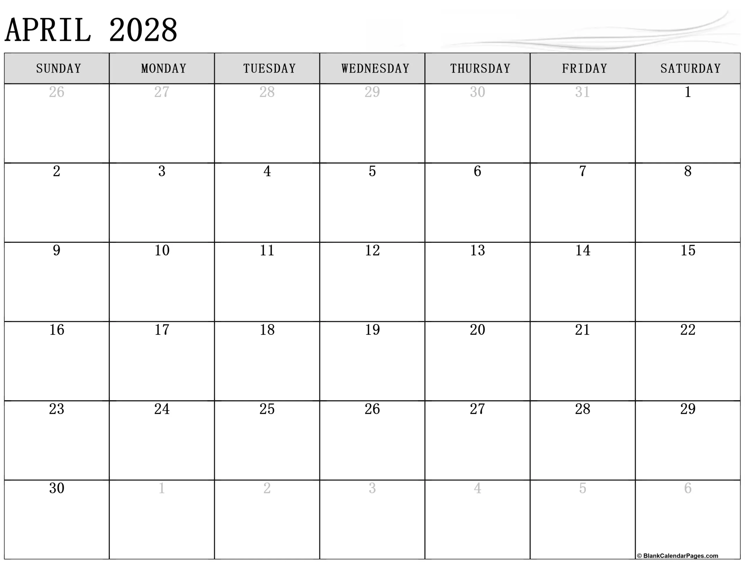 April 2028 Calendar