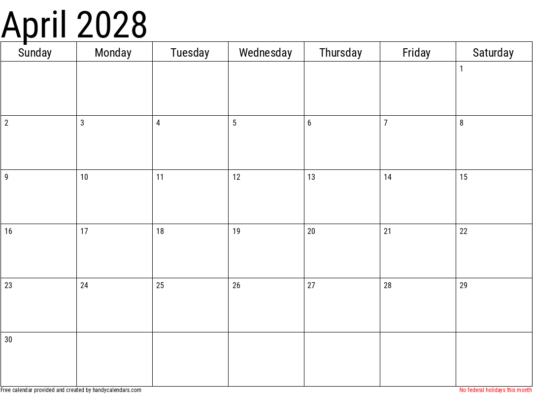 April 2028 Calendars