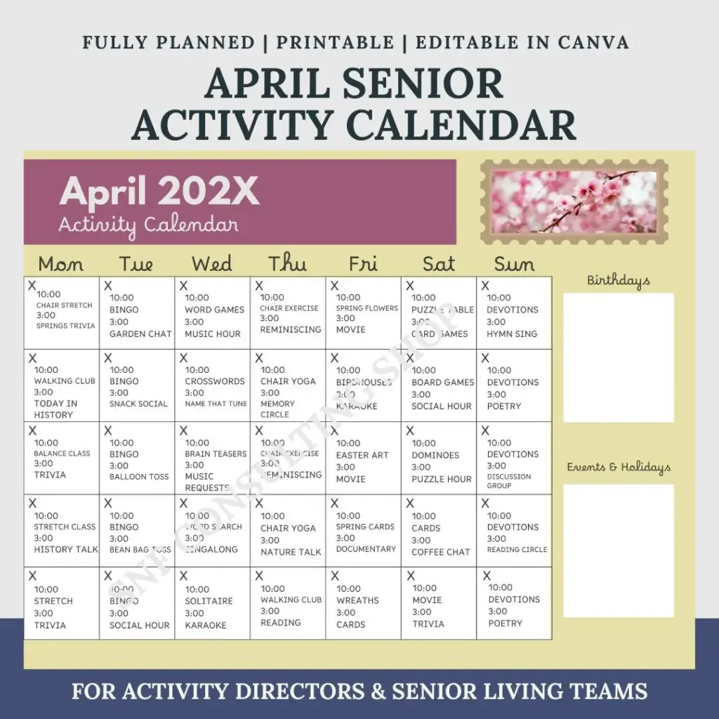 April Senior Activity Calendar Fully